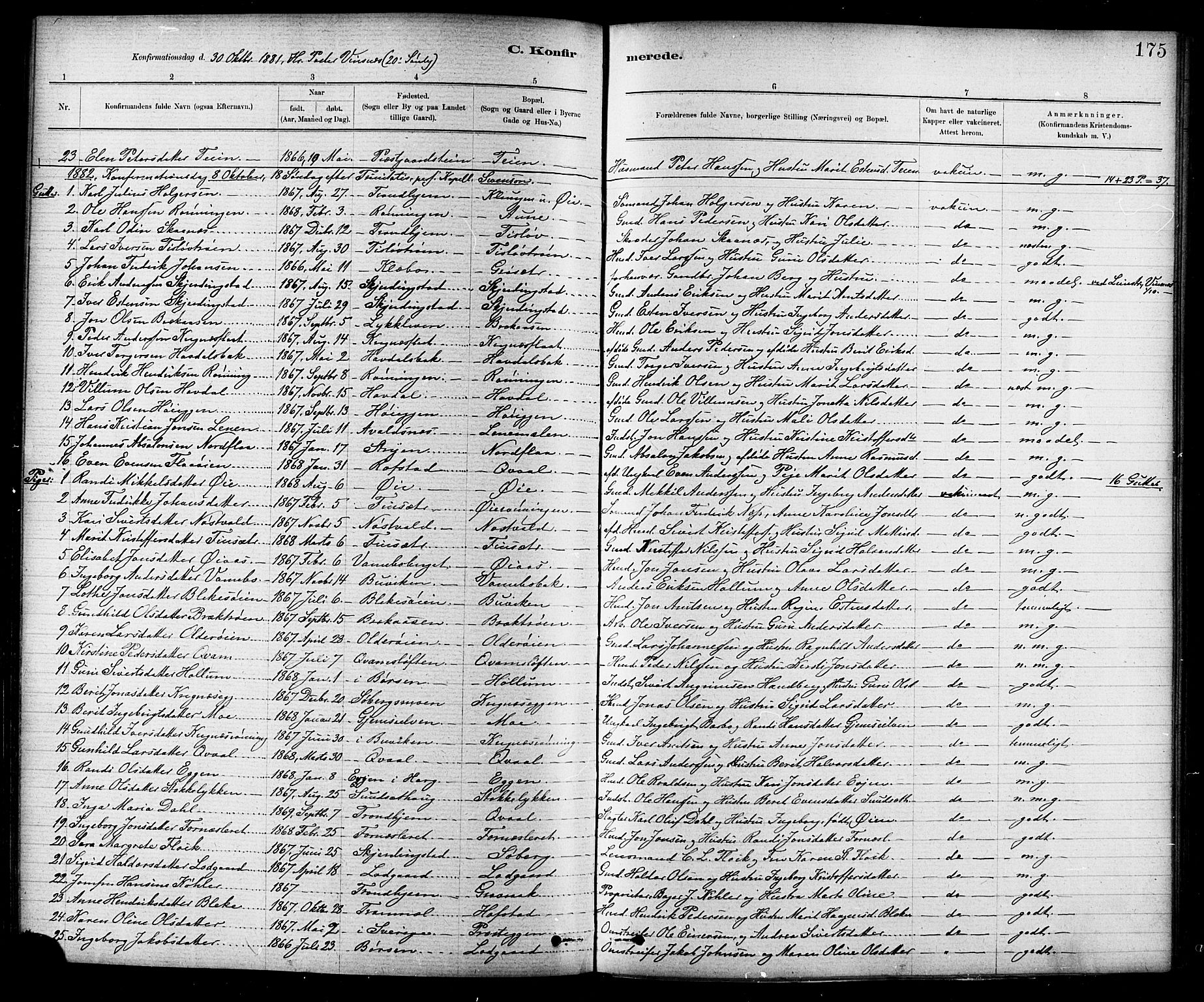 Ministerialprotokoller, klokkerbøker og fødselsregistre - Sør-Trøndelag, SAT/A-1456/691/L1094: Parish register (copy) no. 691C05, 1879-1911, p. 175