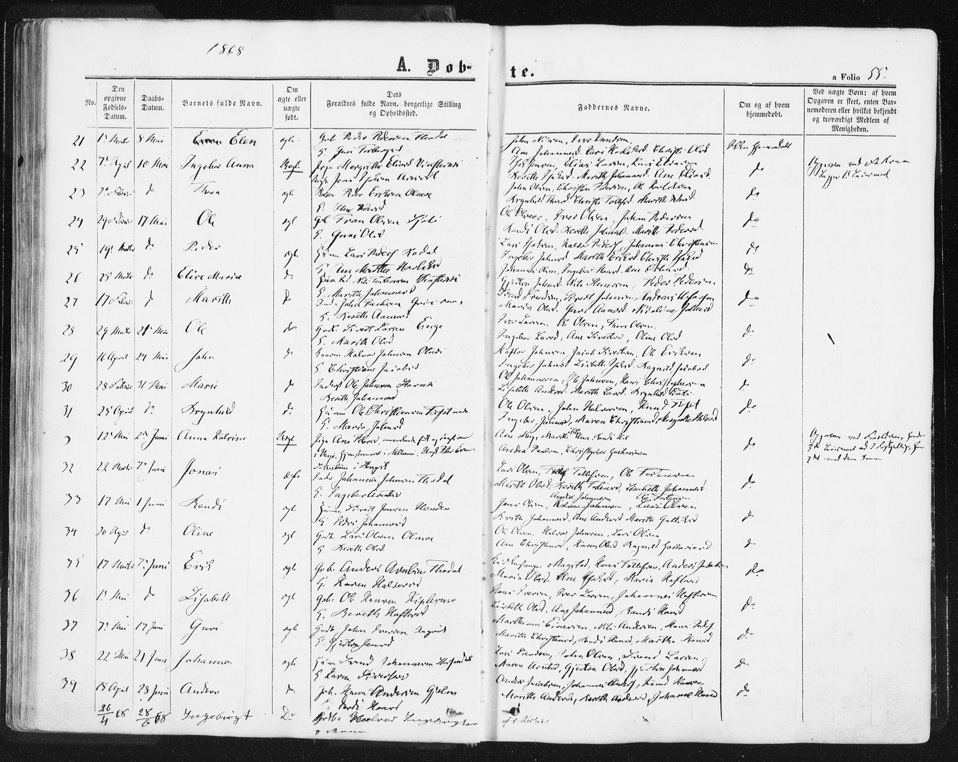 Ministerialprotokoller, klokkerbøker og fødselsregistre - Møre og Romsdal, SAT/A-1454/578/L0905: Parish register (official) no. 578A04, 1859-1877, p. 55