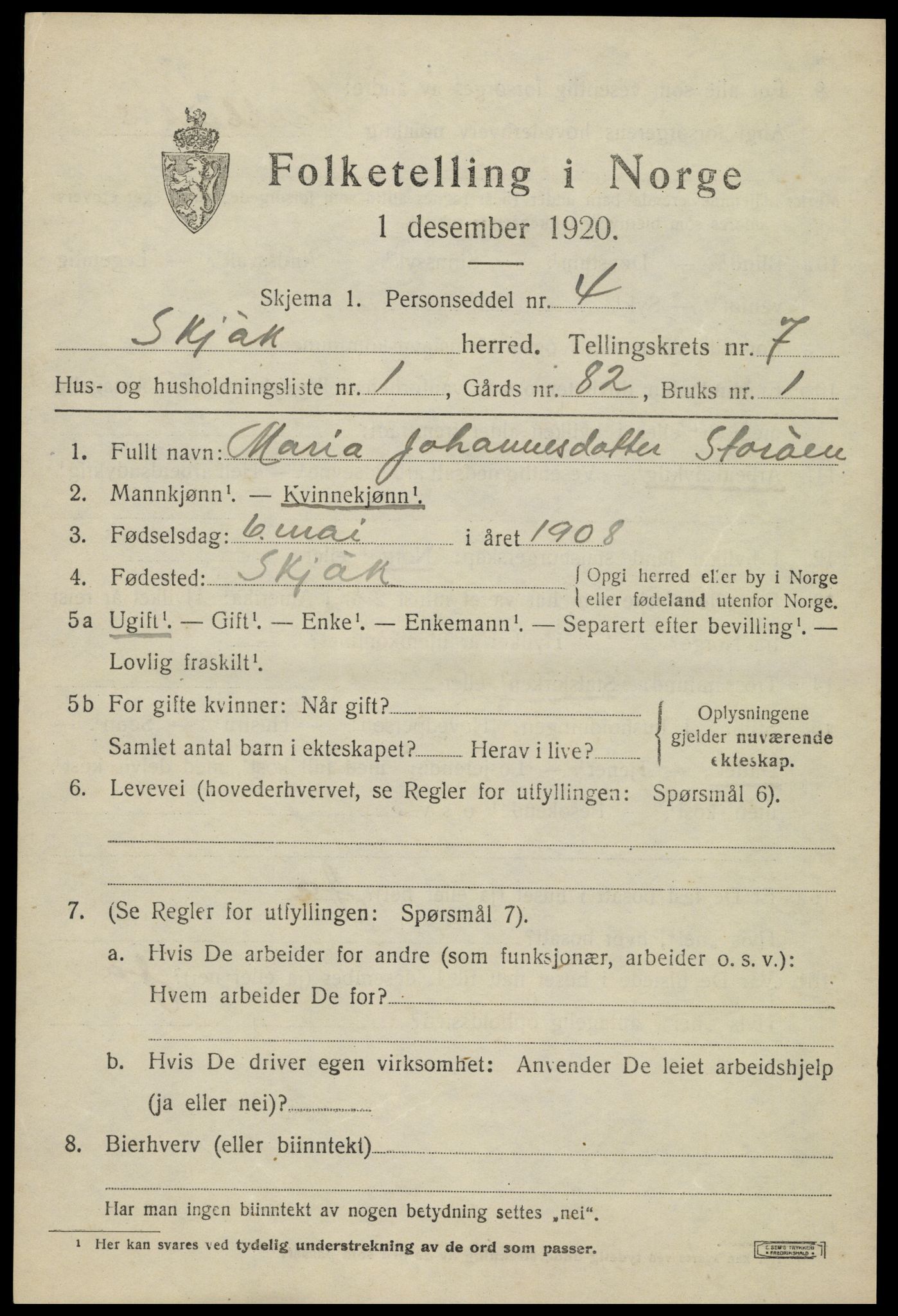 SAH, 1920 census for Skjåk, 1920, p. 3390