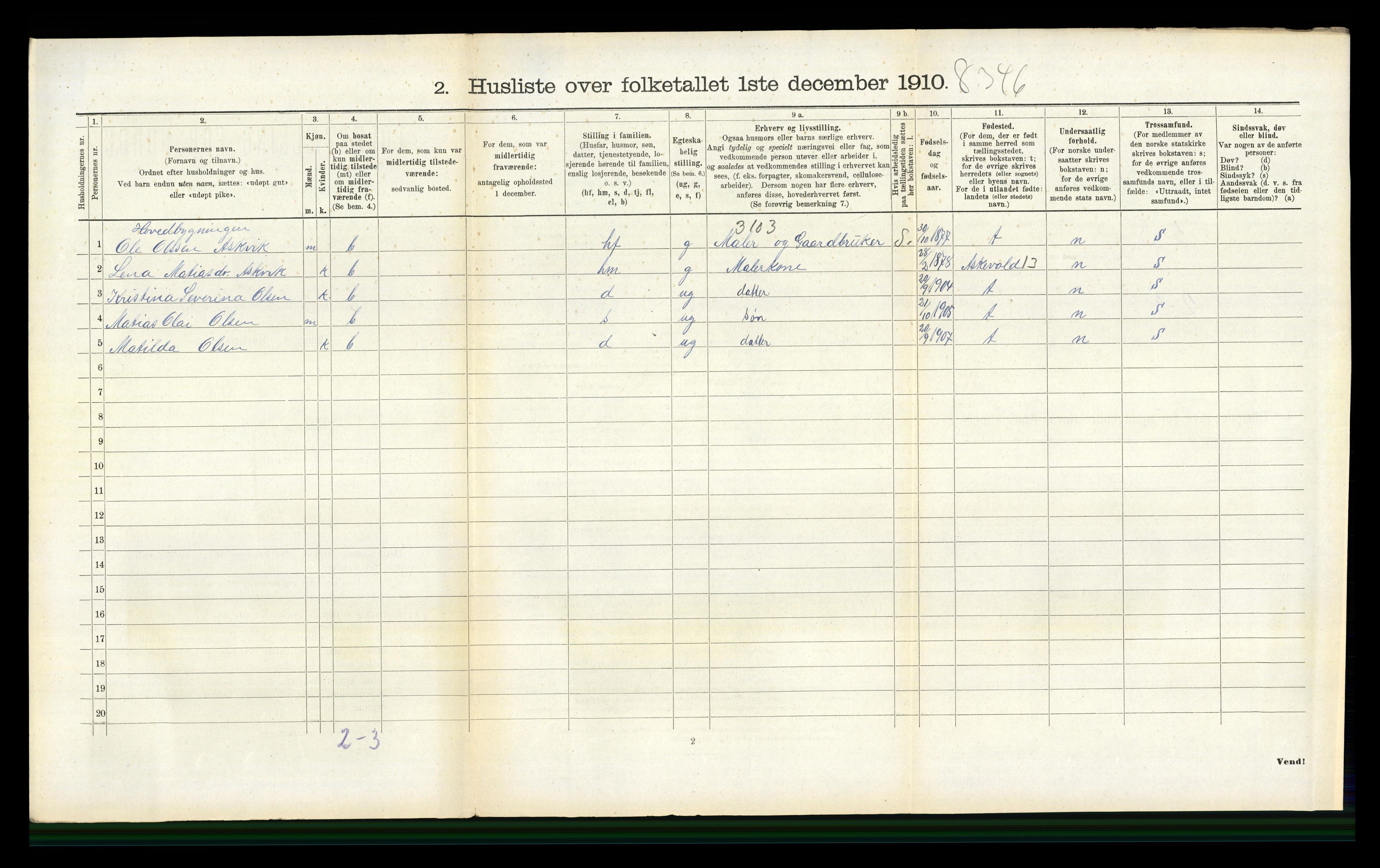 RA, 1910 census for Os, 1910, p. 351