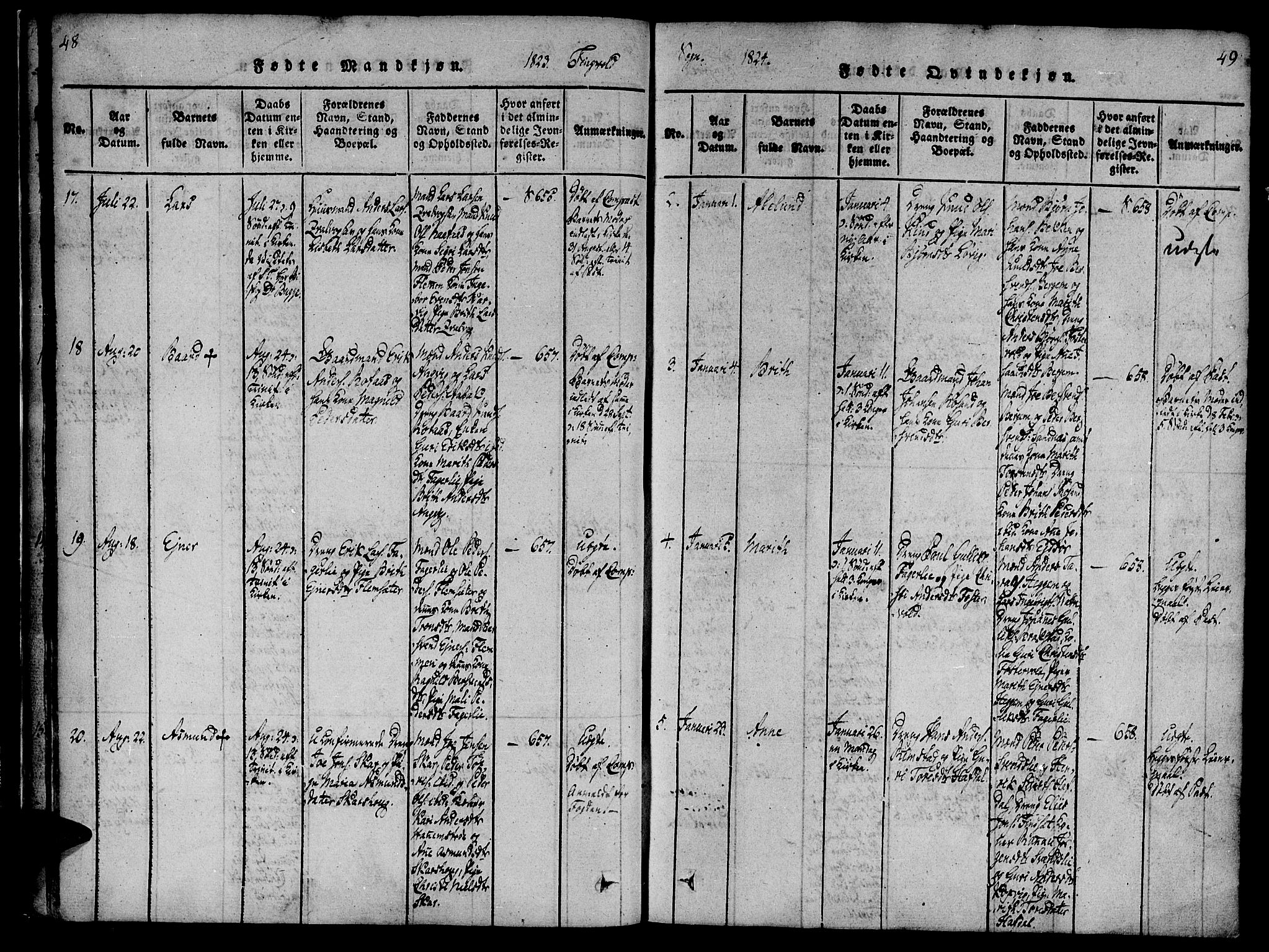 Ministerialprotokoller, klokkerbøker og fødselsregistre - Møre og Romsdal, AV/SAT-A-1454/586/L0982: Parish register (official) no. 586A08, 1819-1829, p. 48-49
