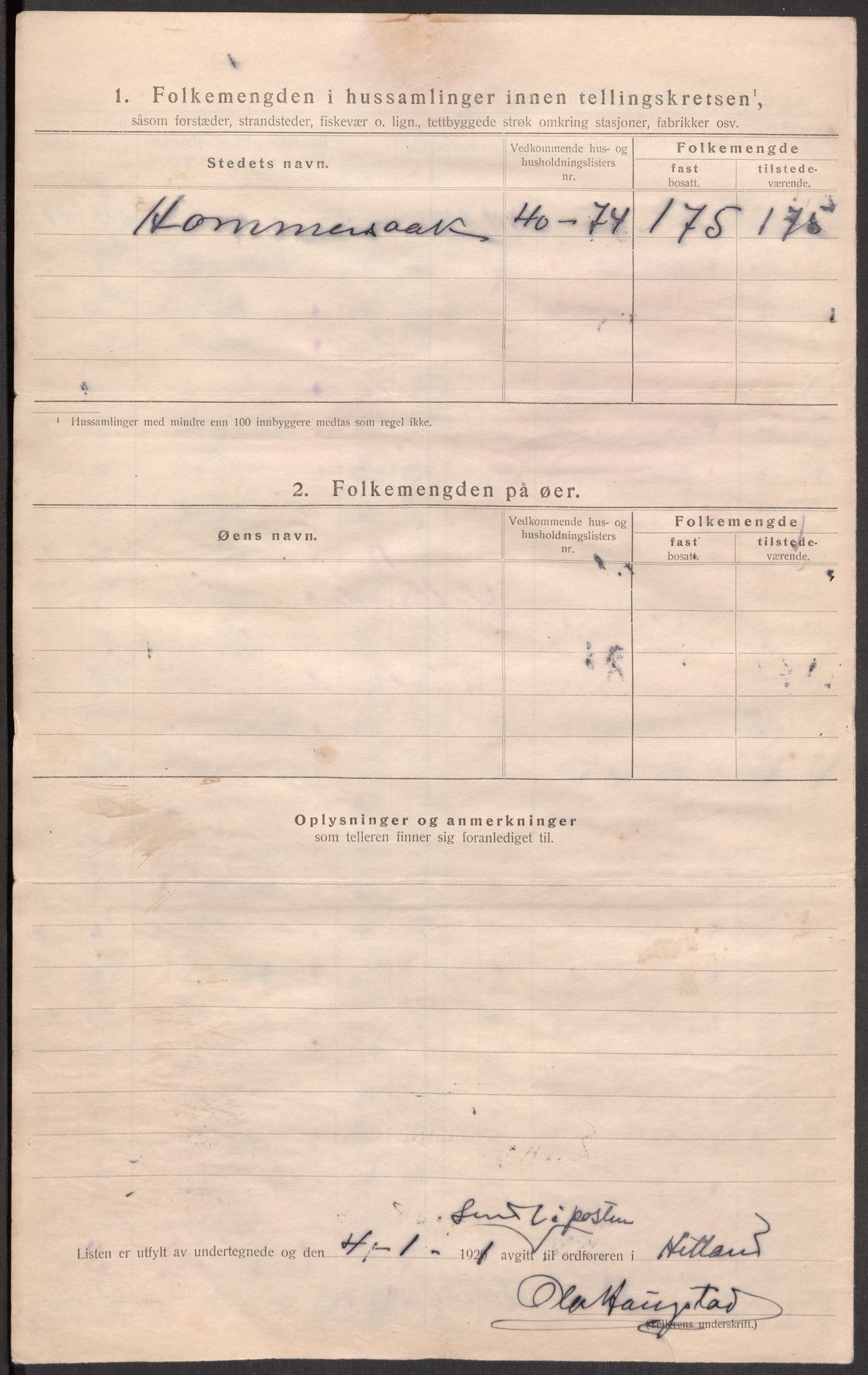 SAST, 1920 census for Hetland, 1920, p. 69