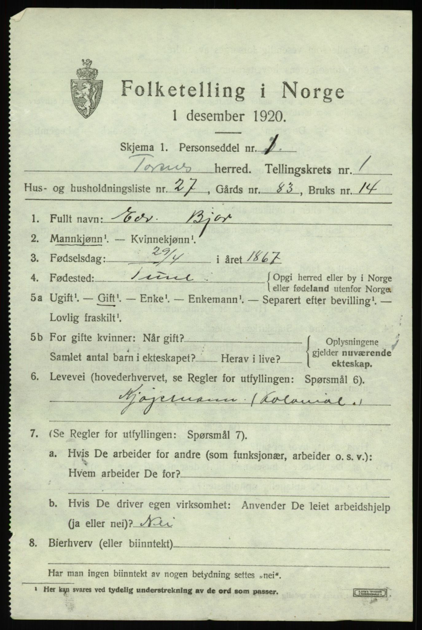 SAO, 1920 census for Torsnes, 1920, p. 749