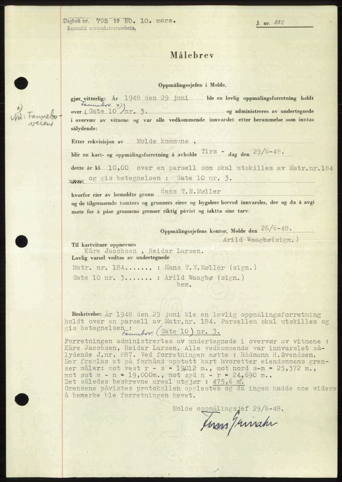 Romsdal sorenskriveri, AV/SAT-A-4149/1/2/2C: Mortgage book no. A32, 1950-1950, Diary no: : 795/1950