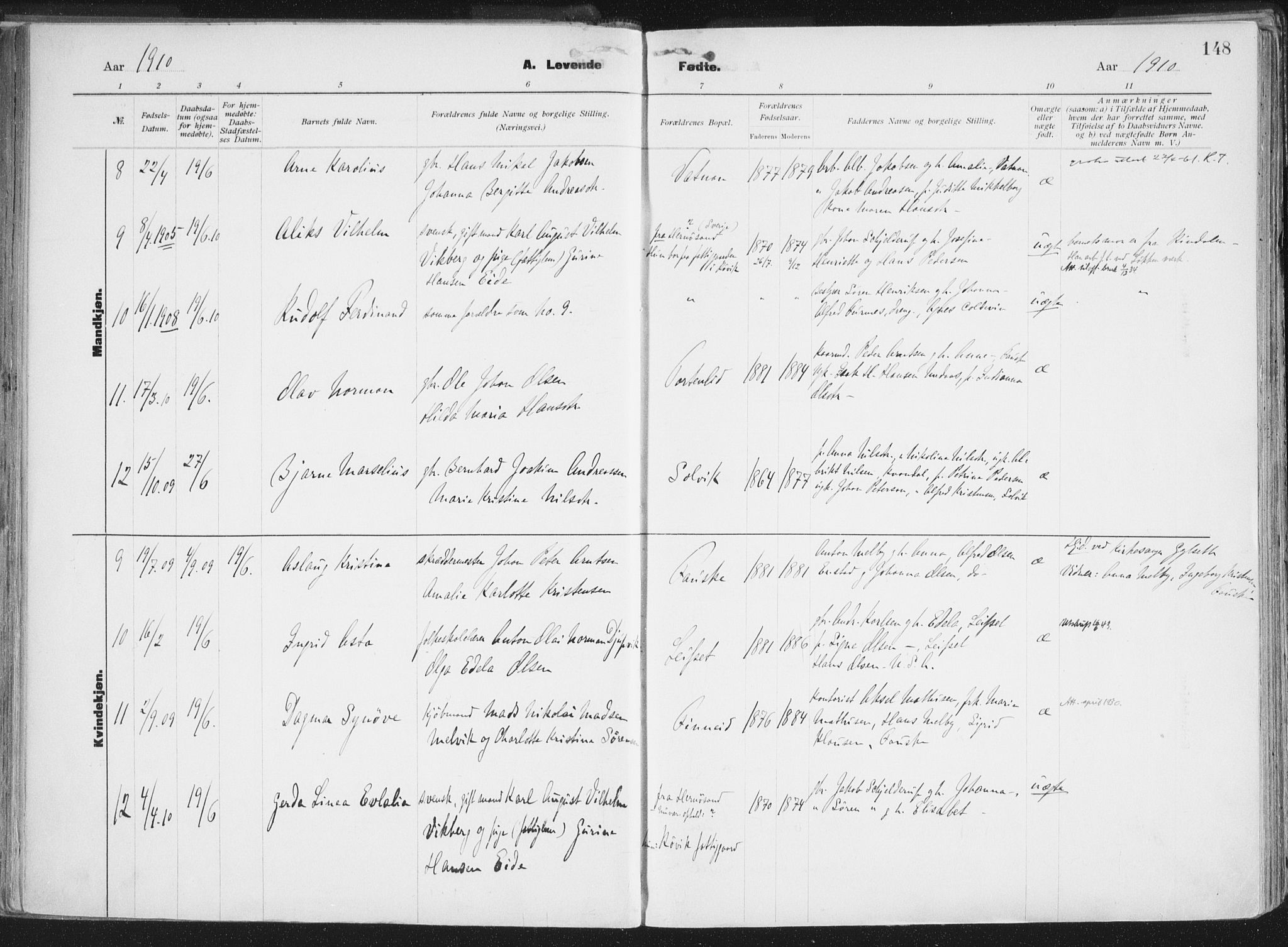 Ministerialprotokoller, klokkerbøker og fødselsregistre - Nordland, SAT/A-1459/849/L0696: Parish register (official) no. 849A08, 1898-1910, p. 148