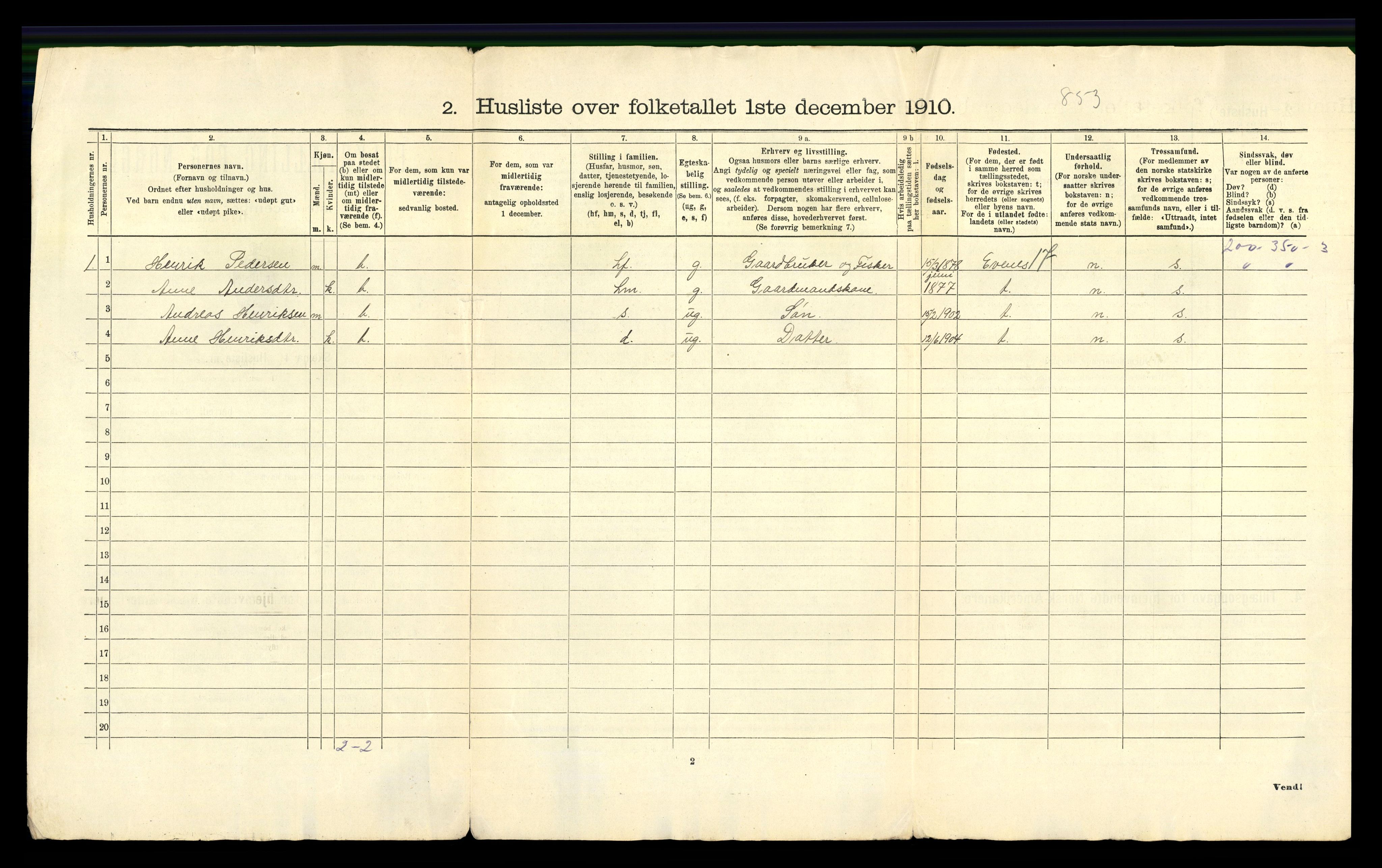 RA, 1910 census for Ankenes, 1910, p. 54