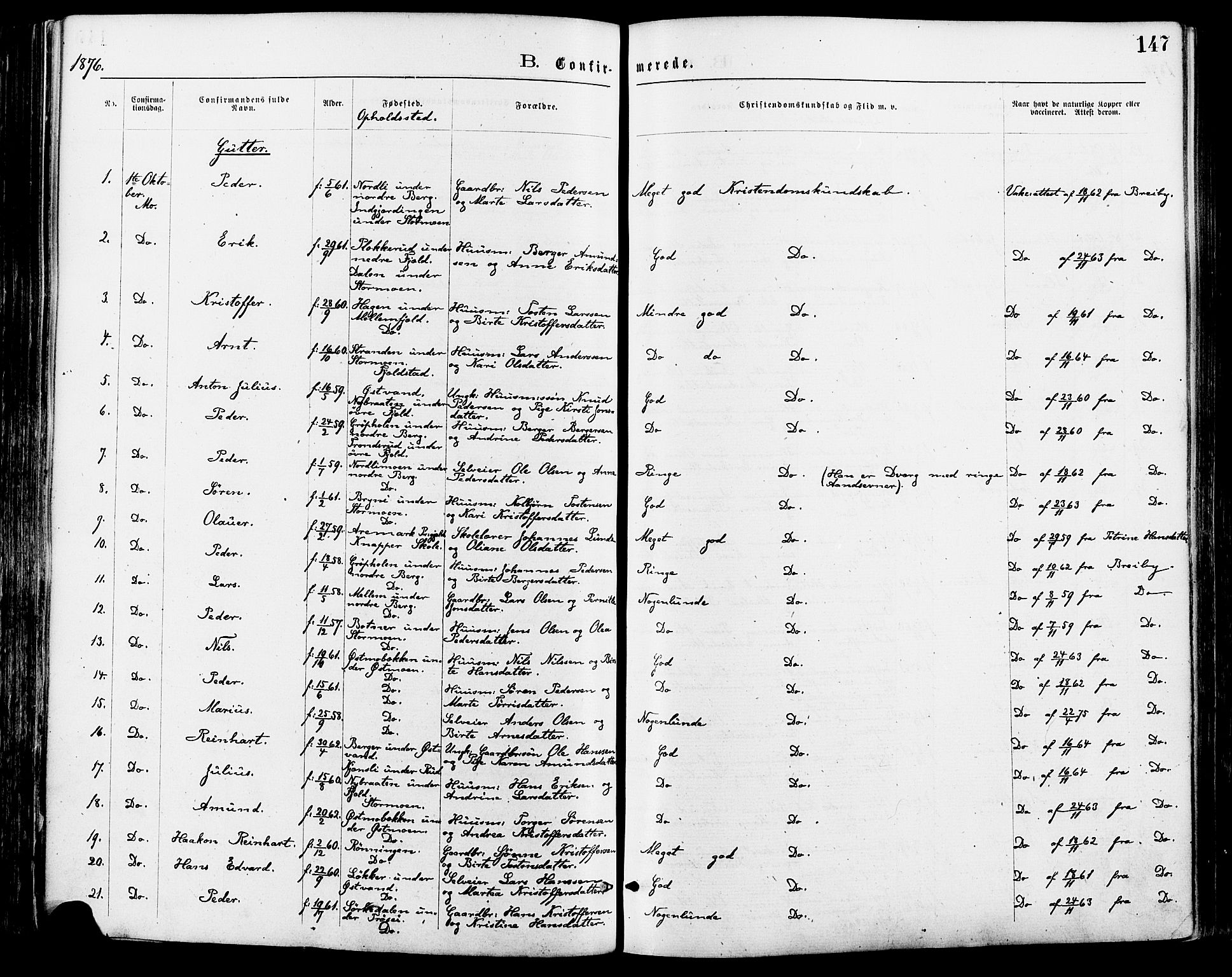 Nord-Odal prestekontor, AV/SAH-PREST-032/H/Ha/Haa/L0005: Parish register (official) no. 5, 1874-1885, p. 147