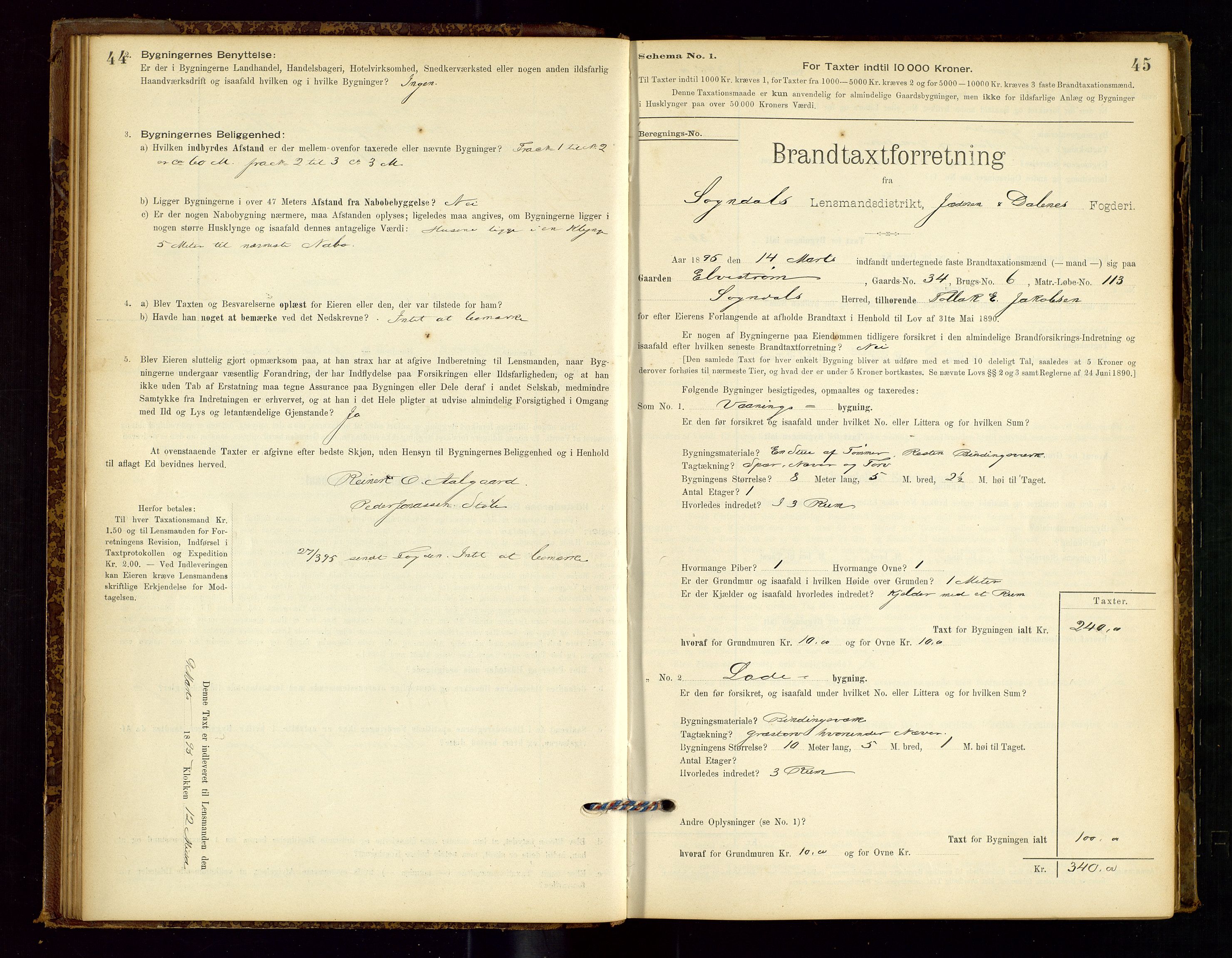 Sokndal lensmannskontor, AV/SAST-A-100417/Gob/L0001: "Brandtaxt-Protokol", 1895-1902, p. 44-45