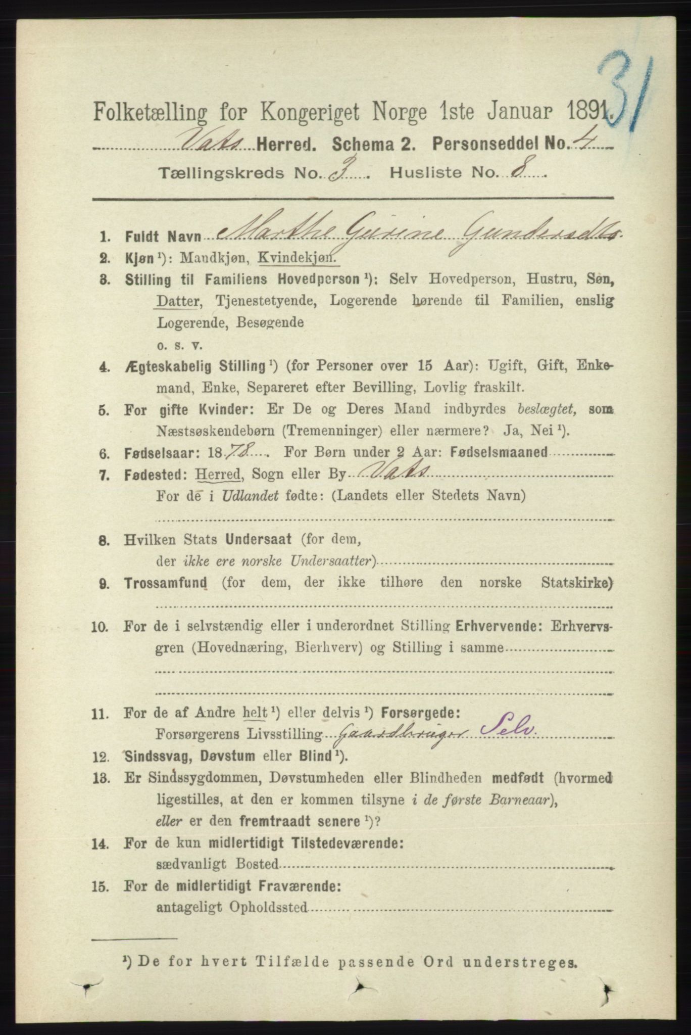 RA, 1891 census for 1155 Vats, 1891, p. 487