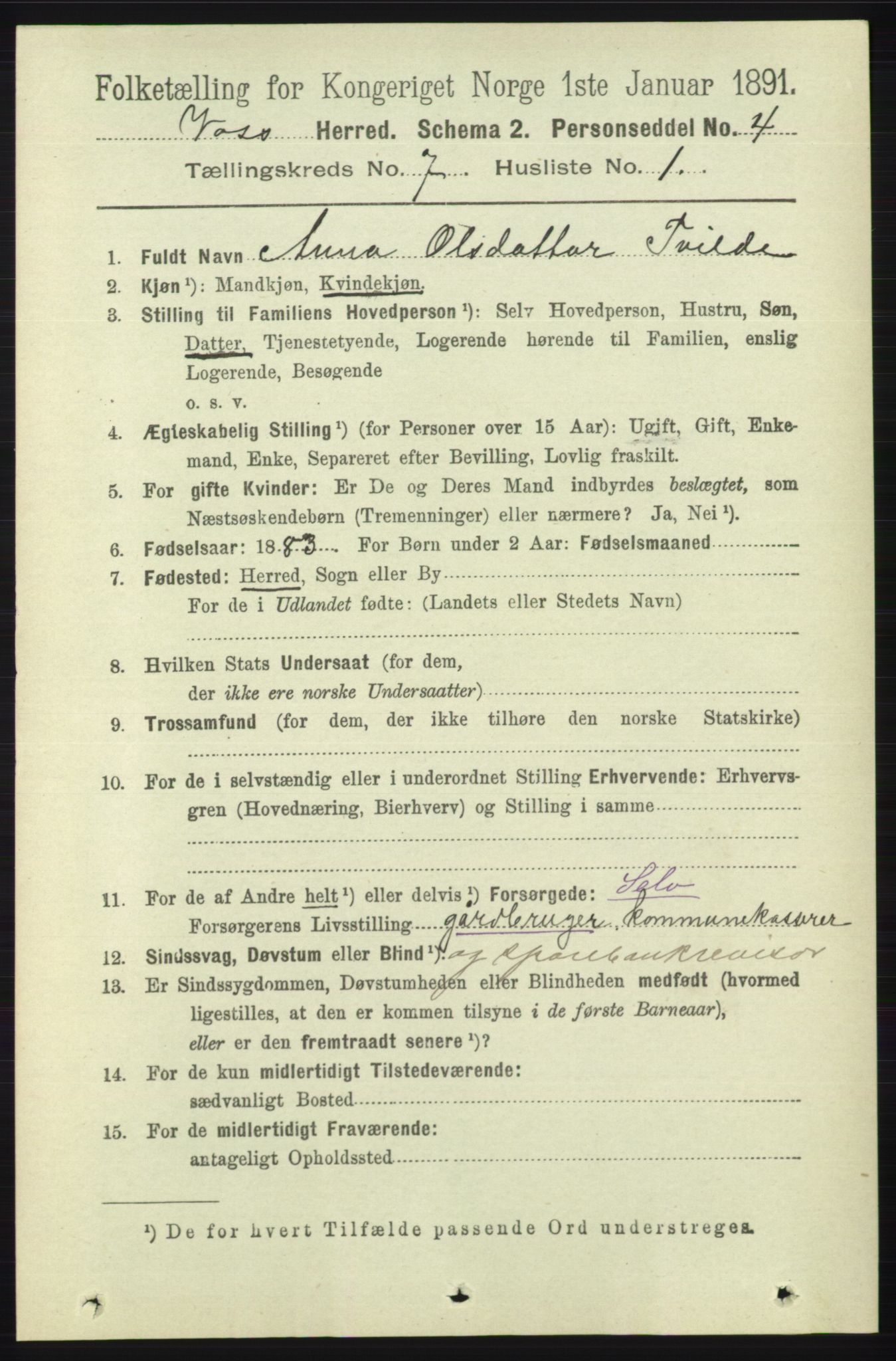 RA, 1891 census for 1235 Voss, 1891, p. 3797