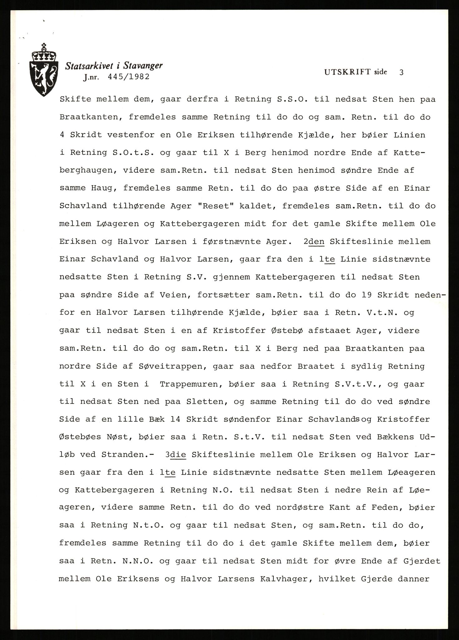 Statsarkivet i Stavanger, AV/SAST-A-101971/03/Y/Yj/L0098: Avskrifter sortert etter gårdsnavn: Øigrei - Østeinstad, 1750-1930, p. 522