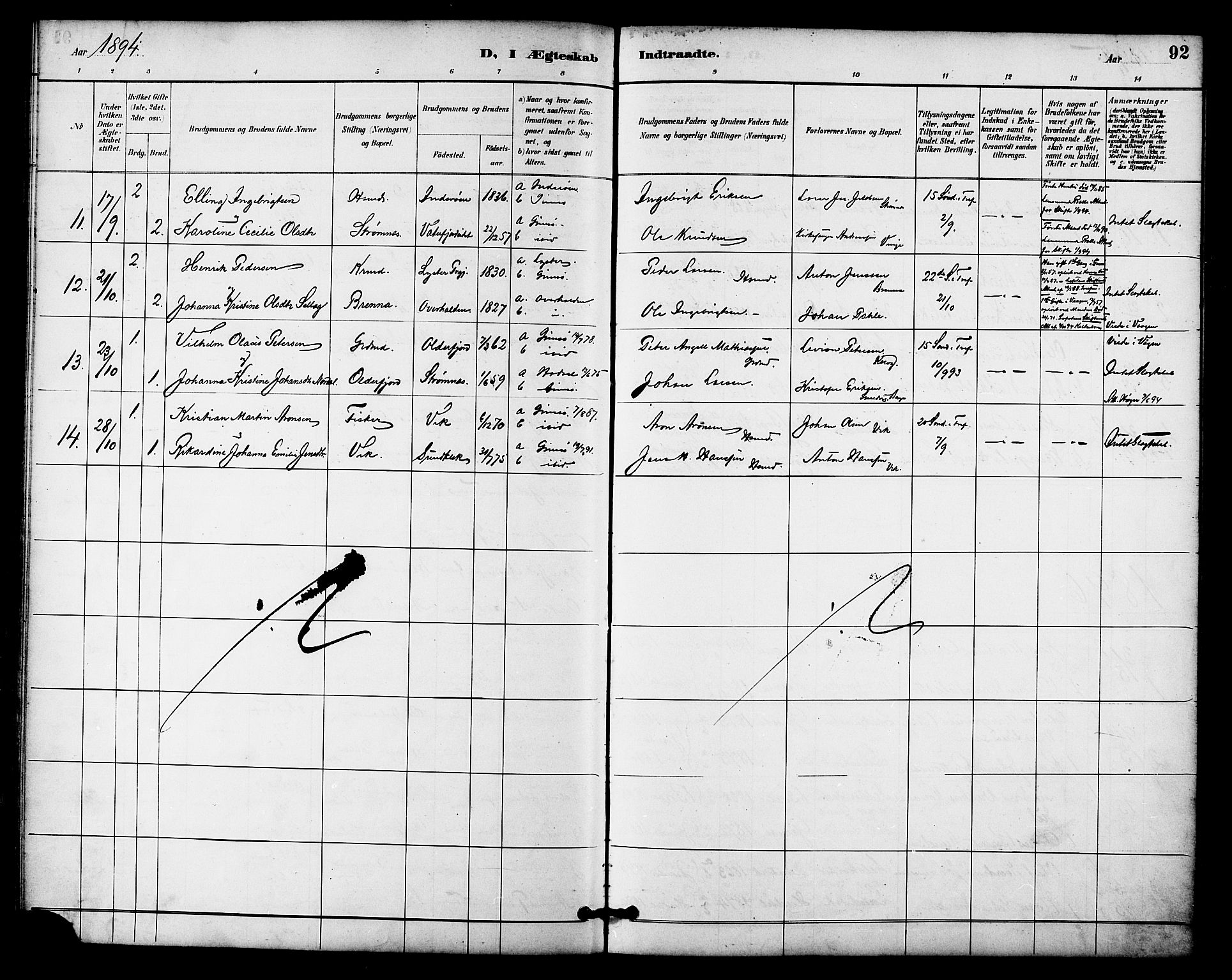 Ministerialprotokoller, klokkerbøker og fødselsregistre - Nordland, AV/SAT-A-1459/876/L1097: Parish register (official) no. 876A03, 1886-1896, p. 92