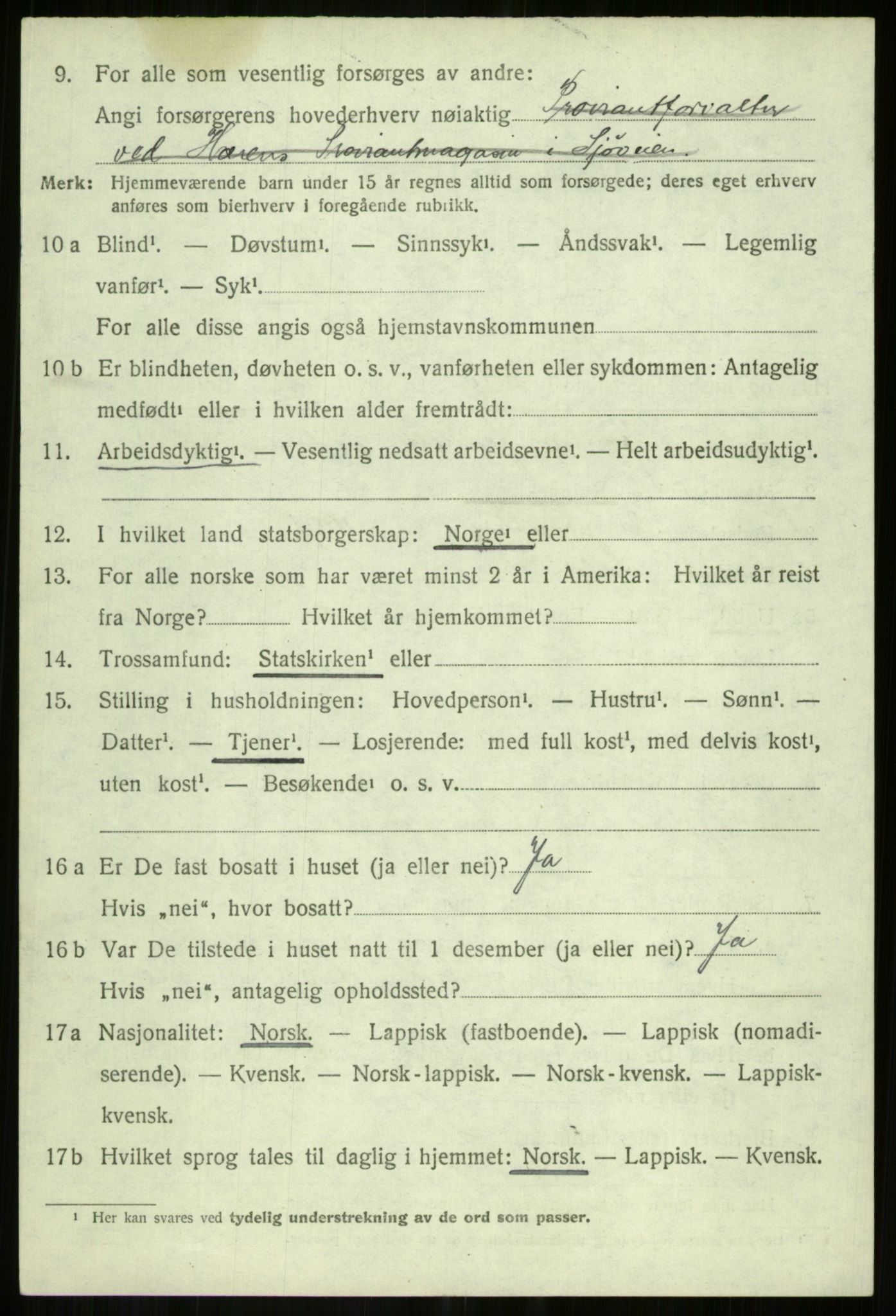 SATØ, 1920 census for Salangen, 1920, p. 3915