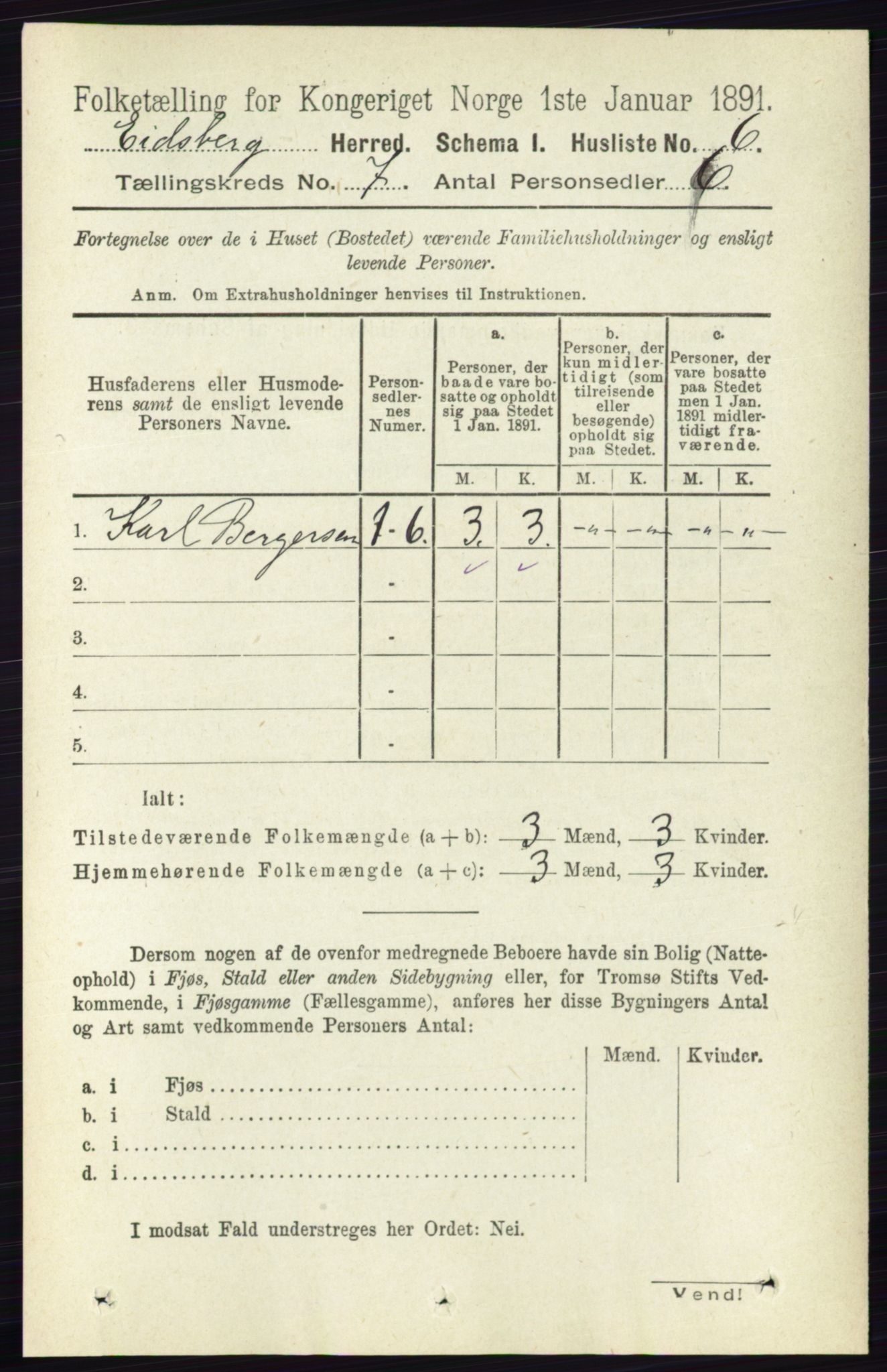 RA, 1891 census for 0125 Eidsberg, 1891, p. 4010