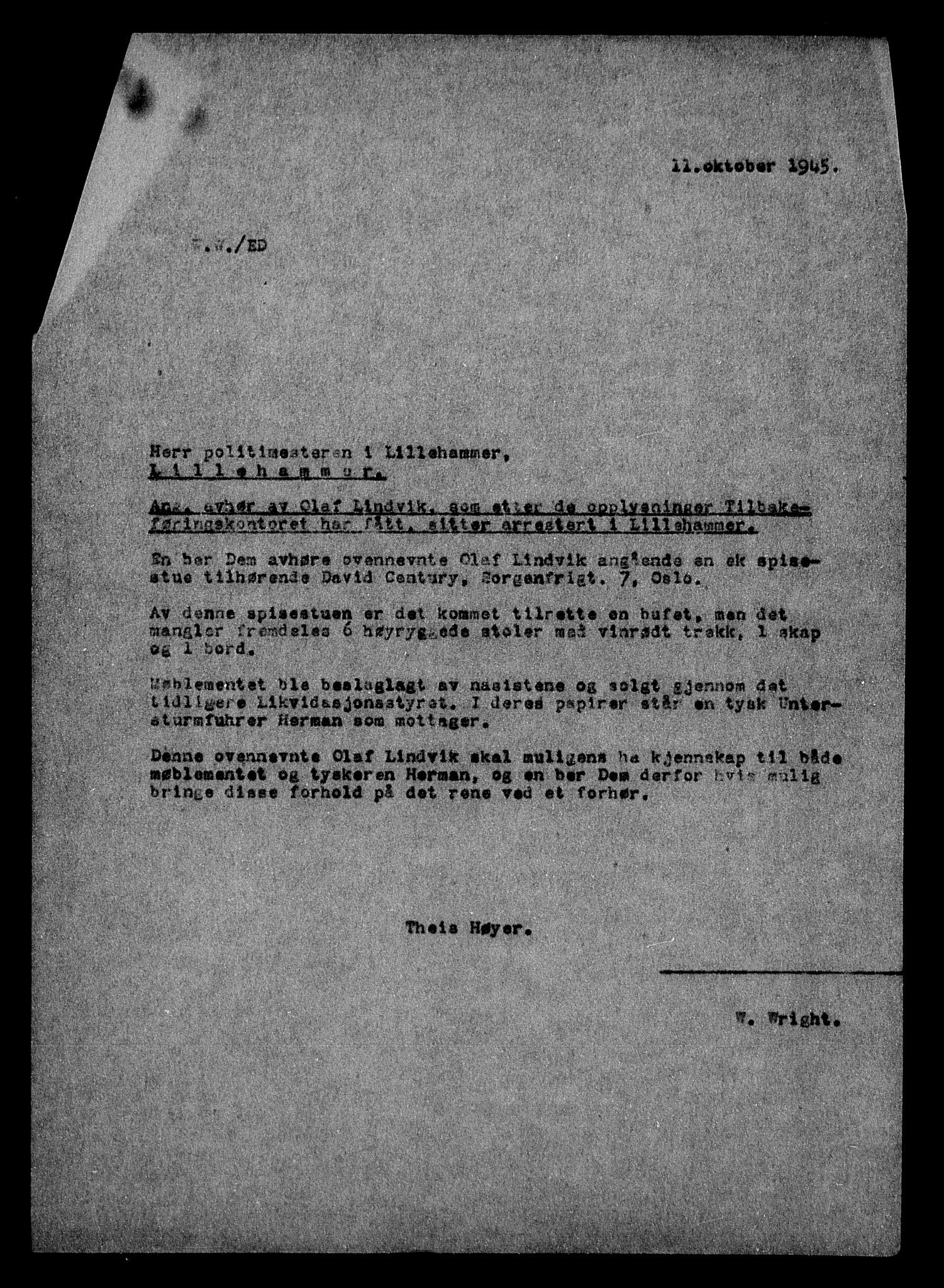 Justisdepartementet, Tilbakeføringskontoret for inndratte formuer, AV/RA-S-1564/H/Hc/Hcc/L0928: --, 1945-1947, p. 165