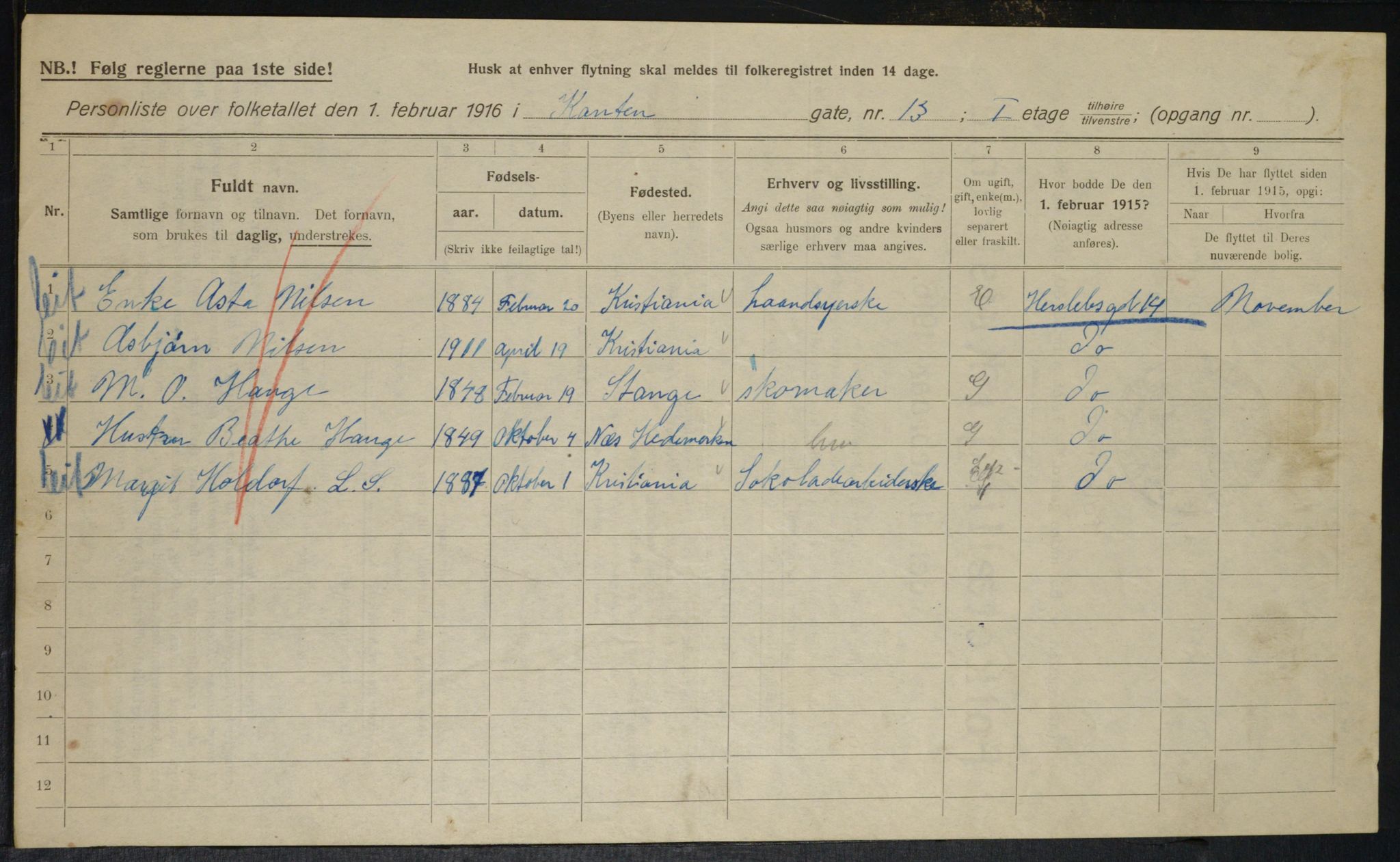 OBA, Municipal Census 1916 for Kristiania, 1916, p. 49321