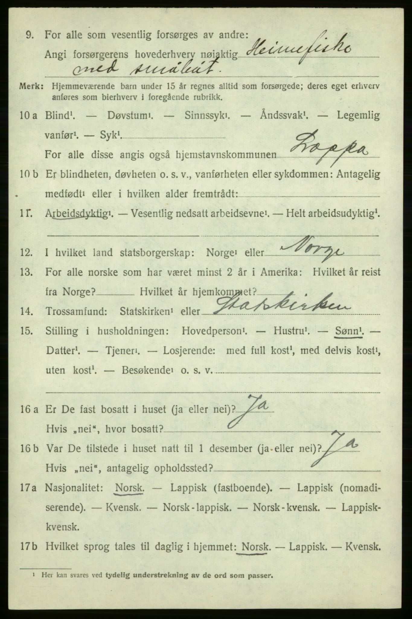 SATØ, 1920 census for Loppa, 1920, p. 627