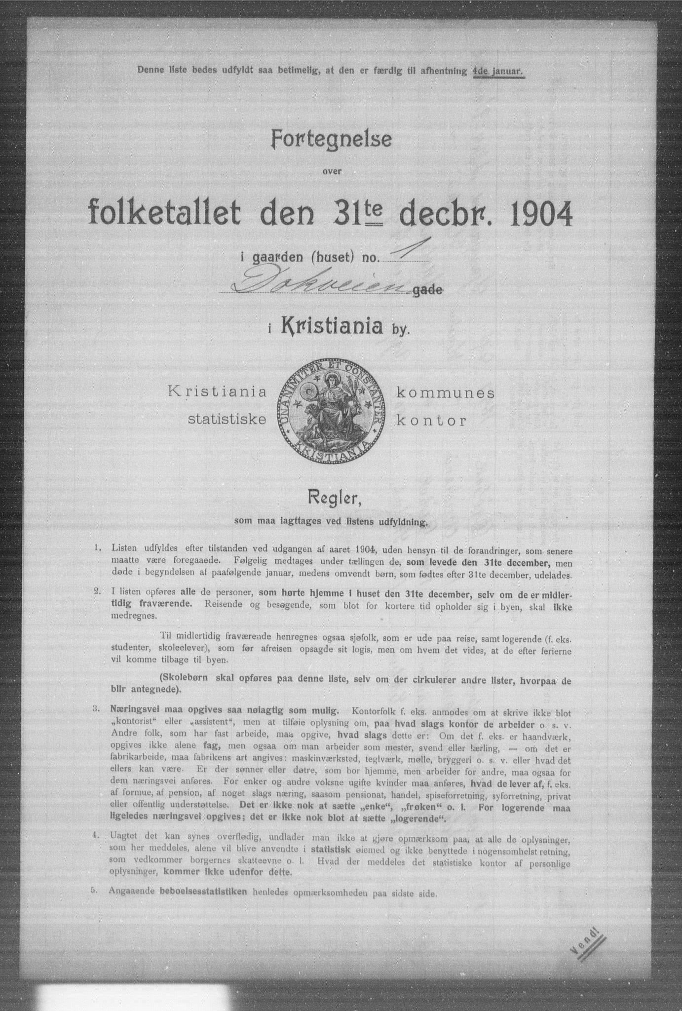 OBA, Municipal Census 1904 for Kristiania, 1904, p. 3161