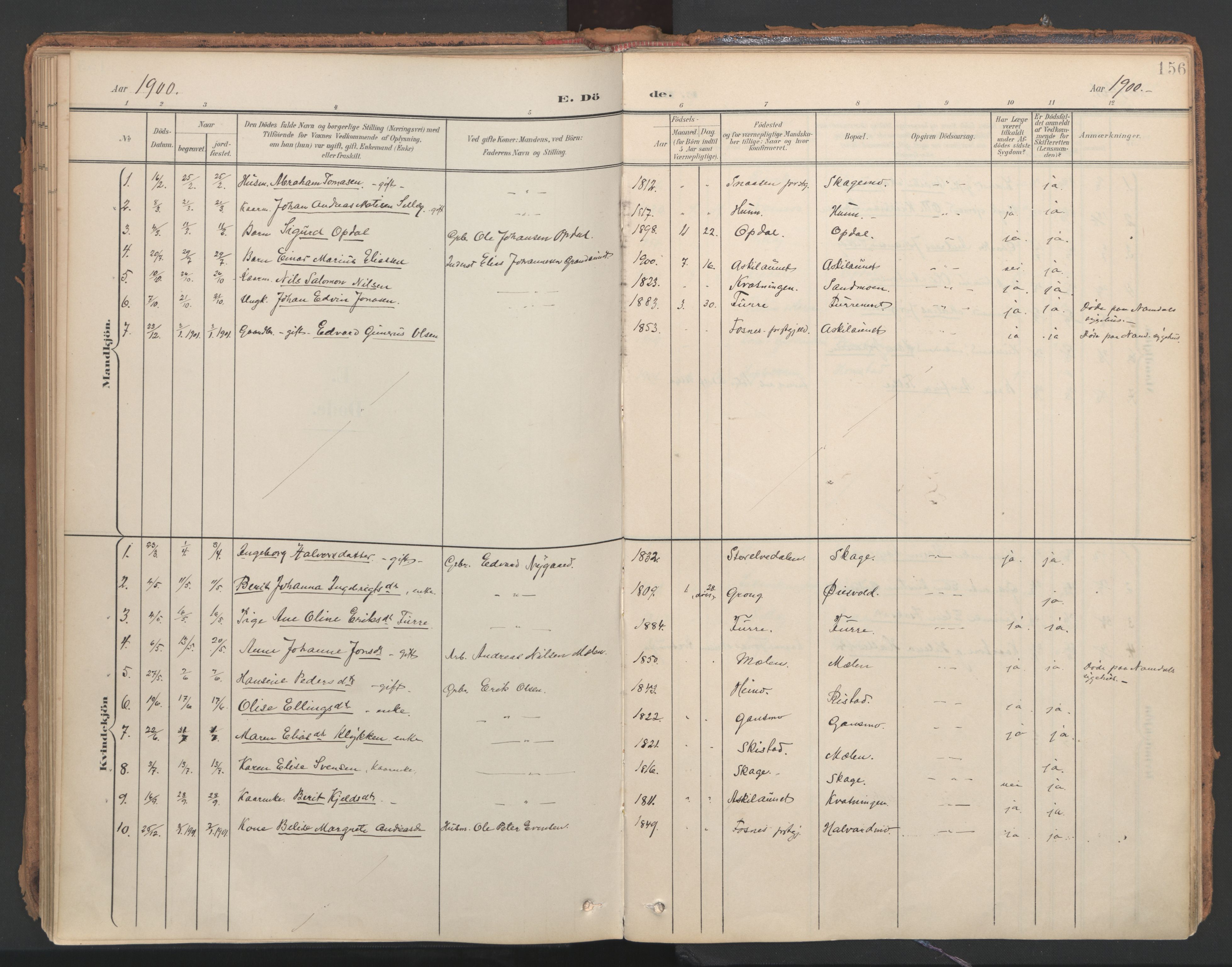 Ministerialprotokoller, klokkerbøker og fødselsregistre - Nord-Trøndelag, SAT/A-1458/766/L0564: Parish register (official) no. 767A02, 1900-1932, p. 156