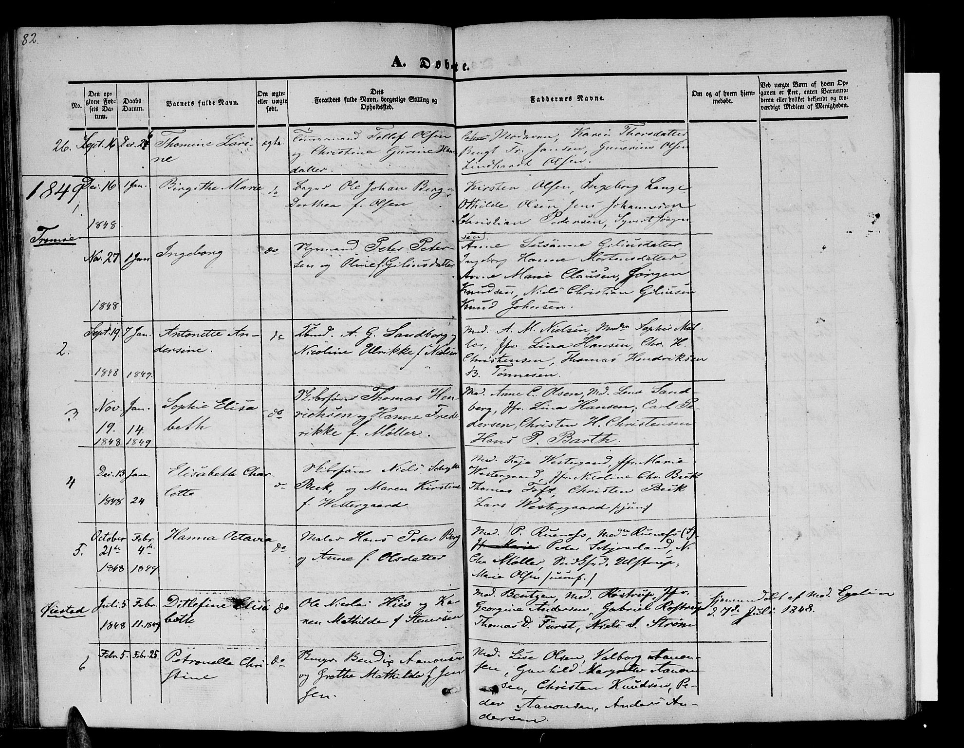 Arendal sokneprestkontor, Trefoldighet, SAK/1111-0040/F/Fb/L0002: Parish register (copy) no. B 2, 1838-1860, p. 82