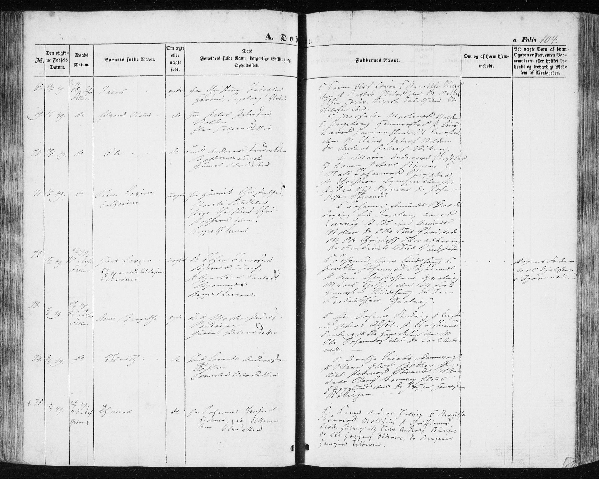 Ministerialprotokoller, klokkerbøker og fødselsregistre - Sør-Trøndelag, AV/SAT-A-1456/634/L0529: Parish register (official) no. 634A05, 1843-1851, p. 104