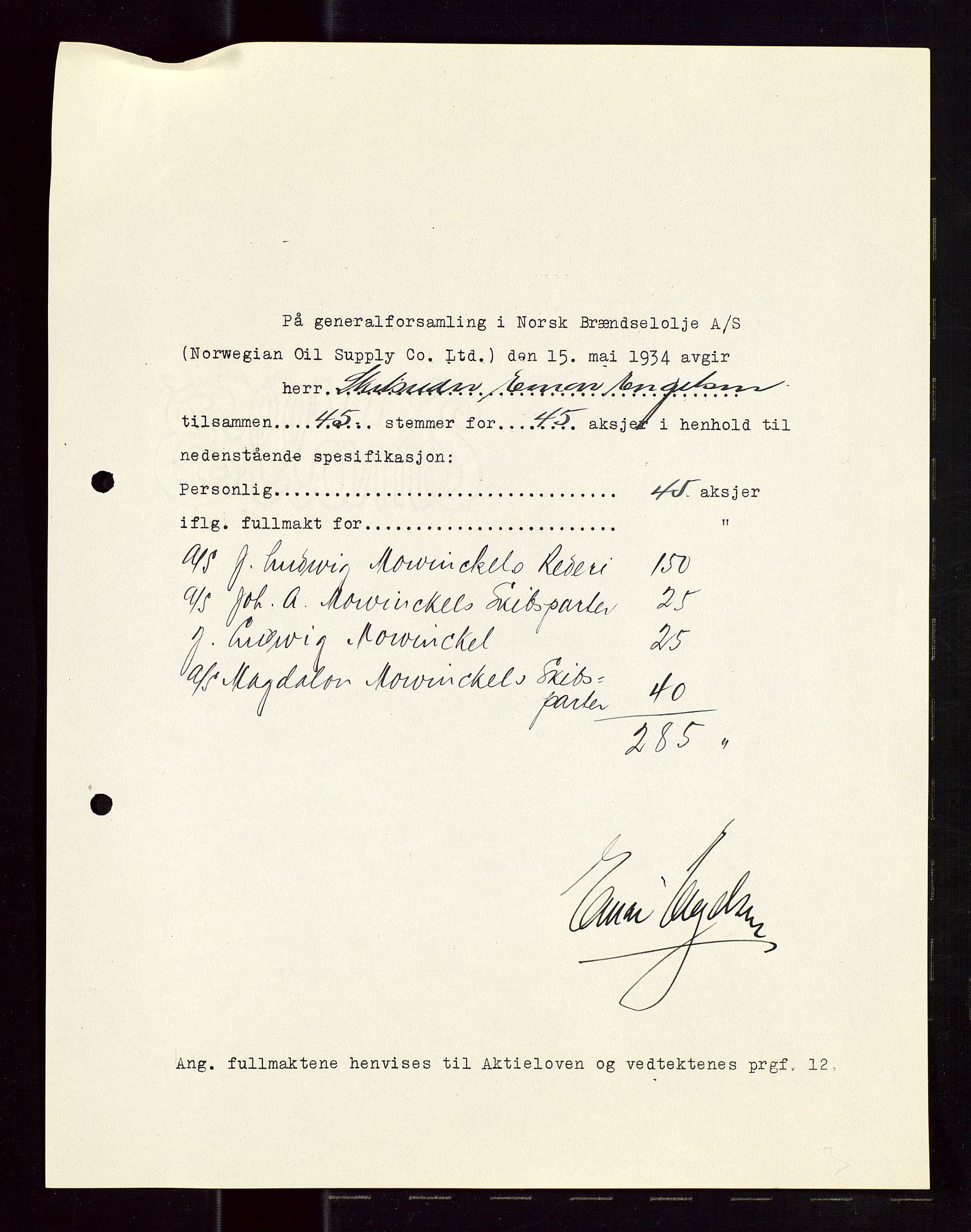 PA 1544 - Norsk Brændselolje A/S, AV/SAST-A-101965/1/A/Aa/L0002/0002: Generalforsamling  / Generalforsamling 1933, 1934, 1933-1934, p. 149