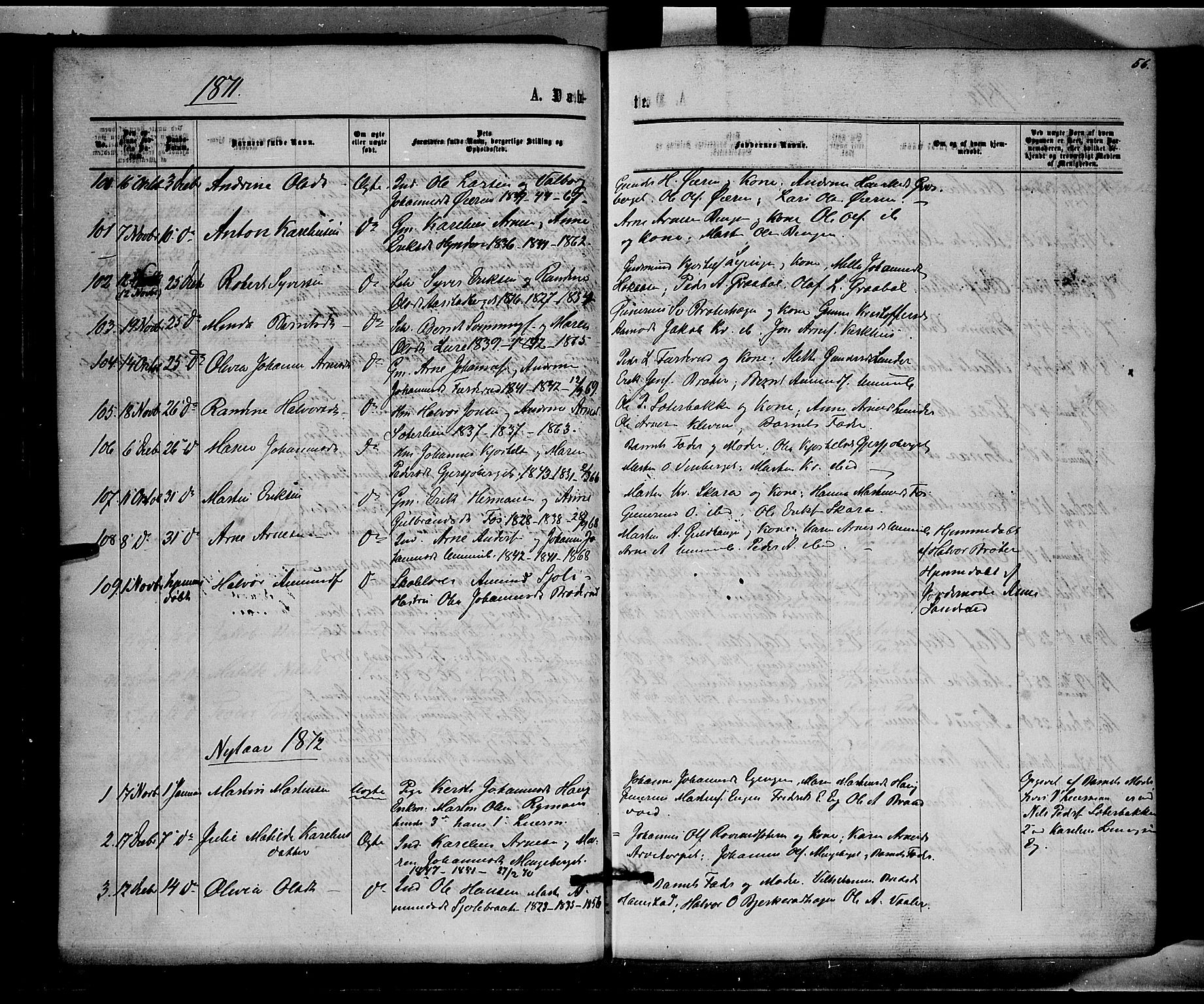 Brandval prestekontor, SAH/PREST-034/H/Ha/Haa/L0001: Parish register (official) no. 1, 1864-1879, p. 56