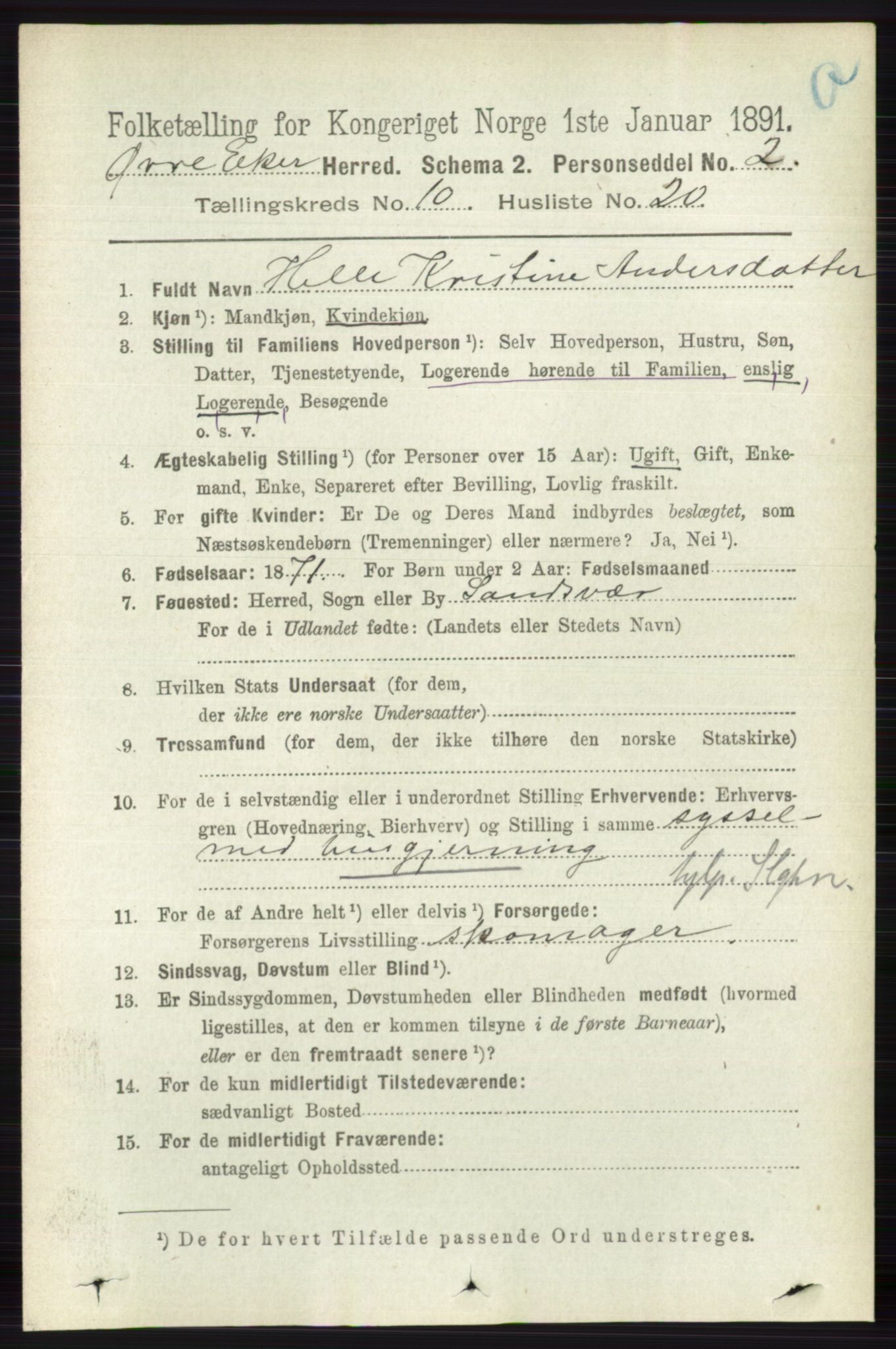 RA, 1891 census for 0624 Øvre Eiker, 1891, p. 4161