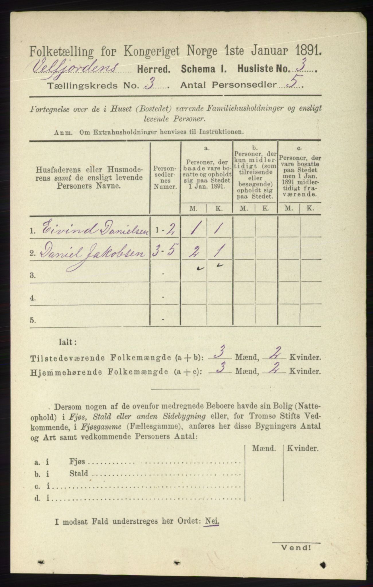 RA, 1891 census for 1813 Velfjord, 1891, p. 943