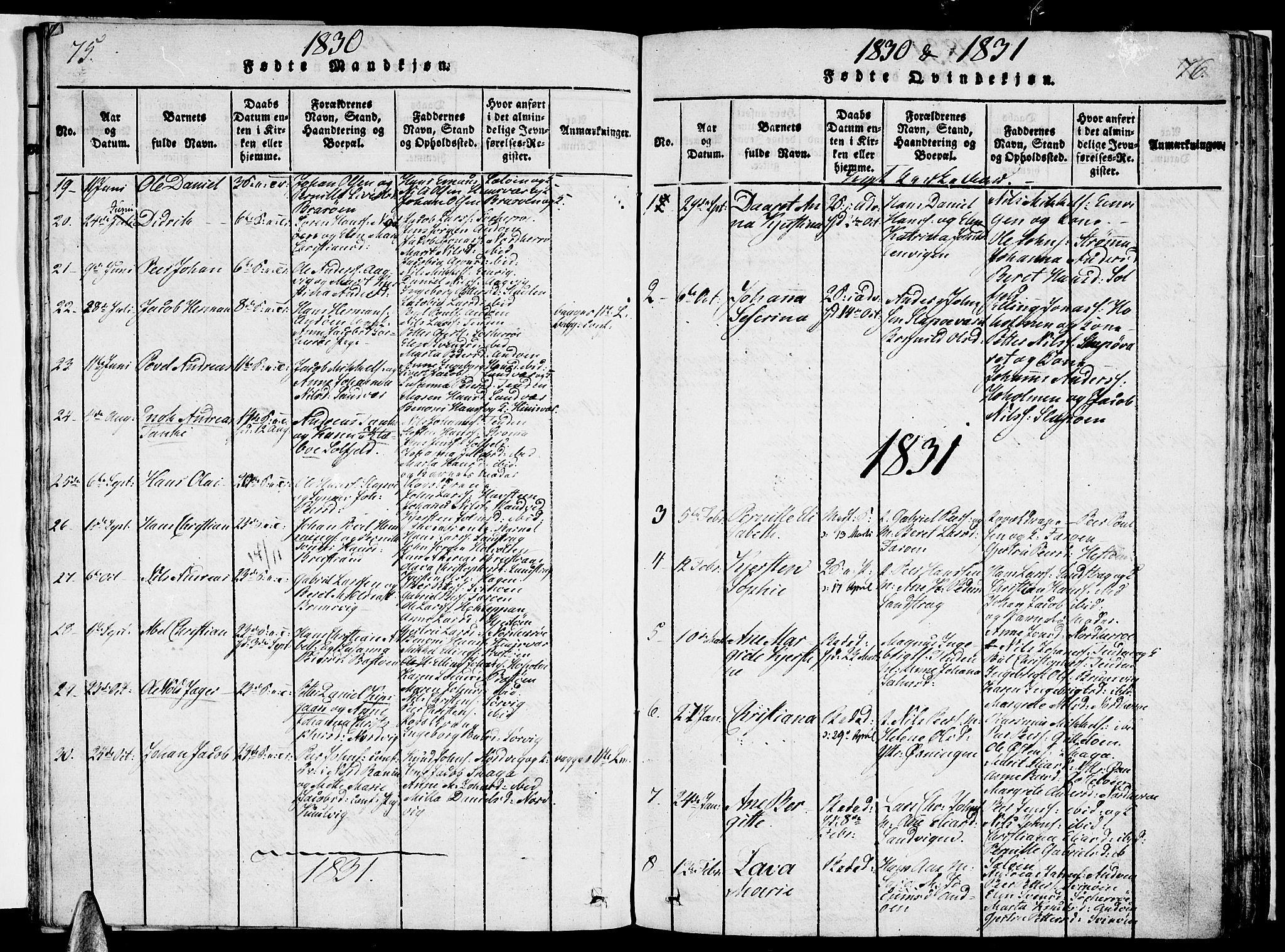 Ministerialprotokoller, klokkerbøker og fødselsregistre - Nordland, AV/SAT-A-1459/834/L0510: Parish register (copy) no. 834C01, 1820-1847, p. 75-76