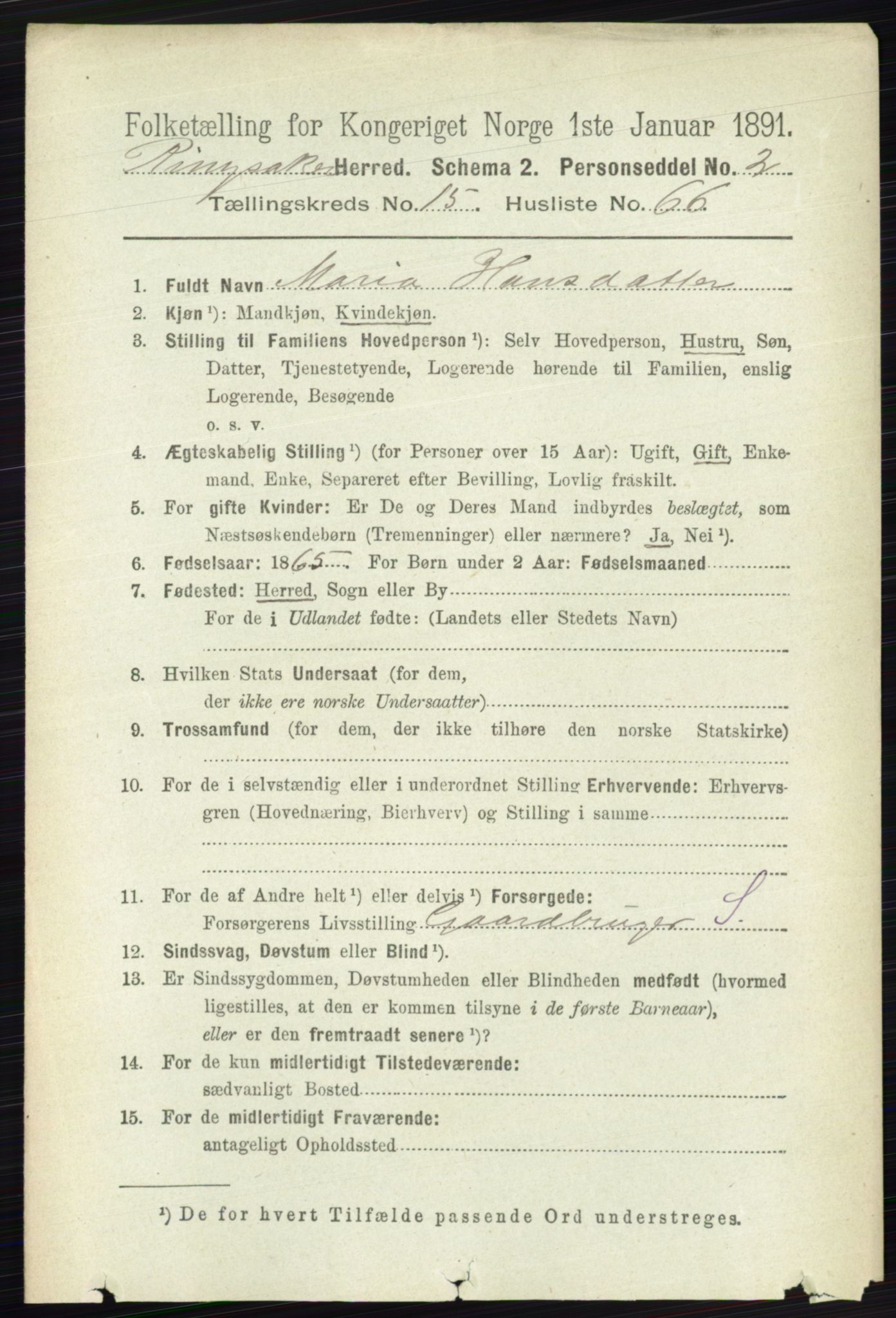RA, 1891 census for 0412 Ringsaker, 1891, p. 8890