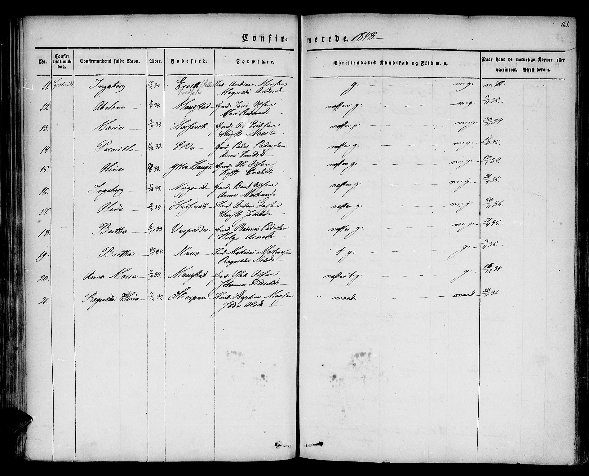 Davik sokneprestembete, AV/SAB-A-79701/H/Haa/Haaa/L0004: Parish register (official) no. A 4, 1830-1849, p. 161