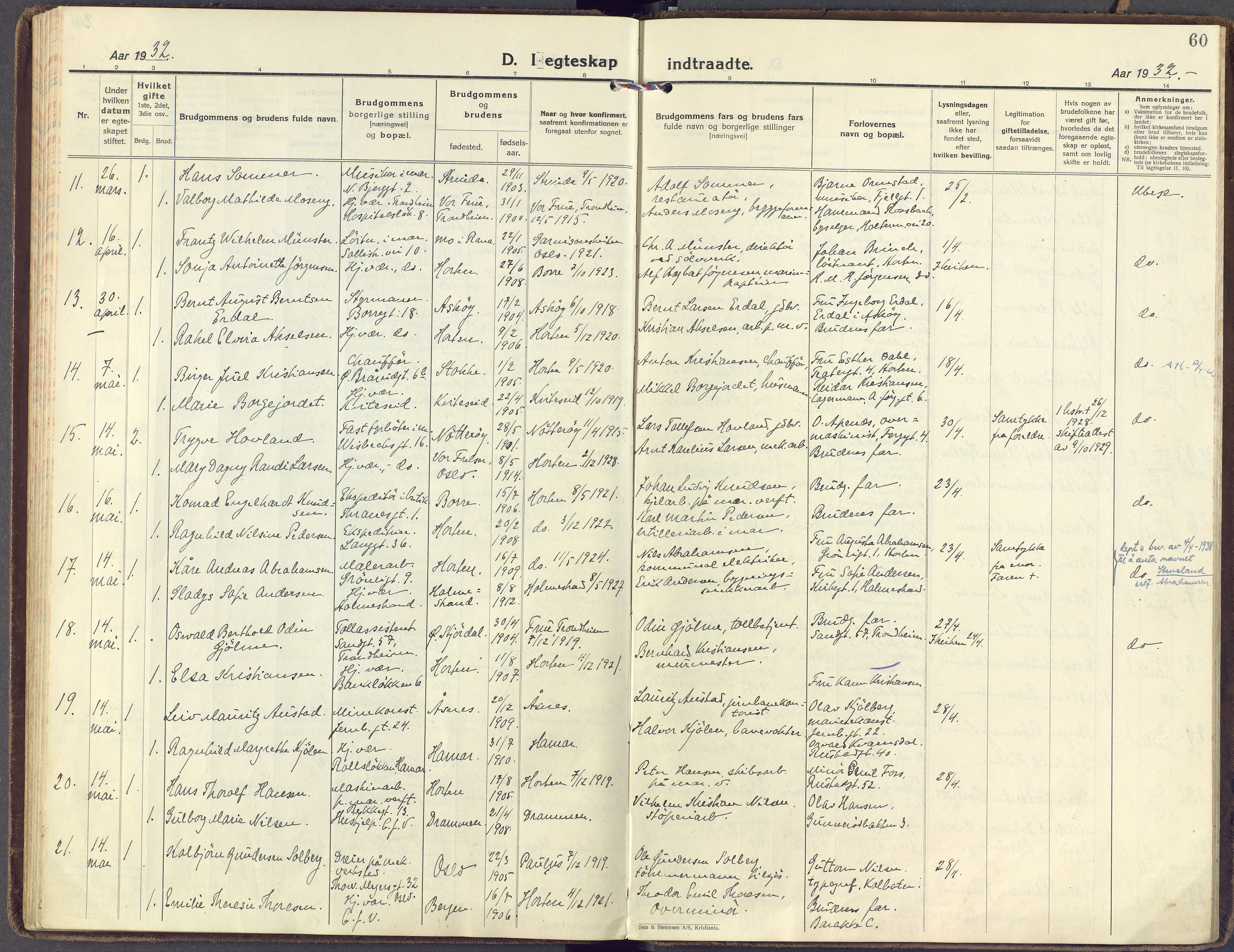 Horten kirkebøker, AV/SAKO-A-348/F/Fa/L0009: Parish register (official) no. 9, 1925-1936, p. 60