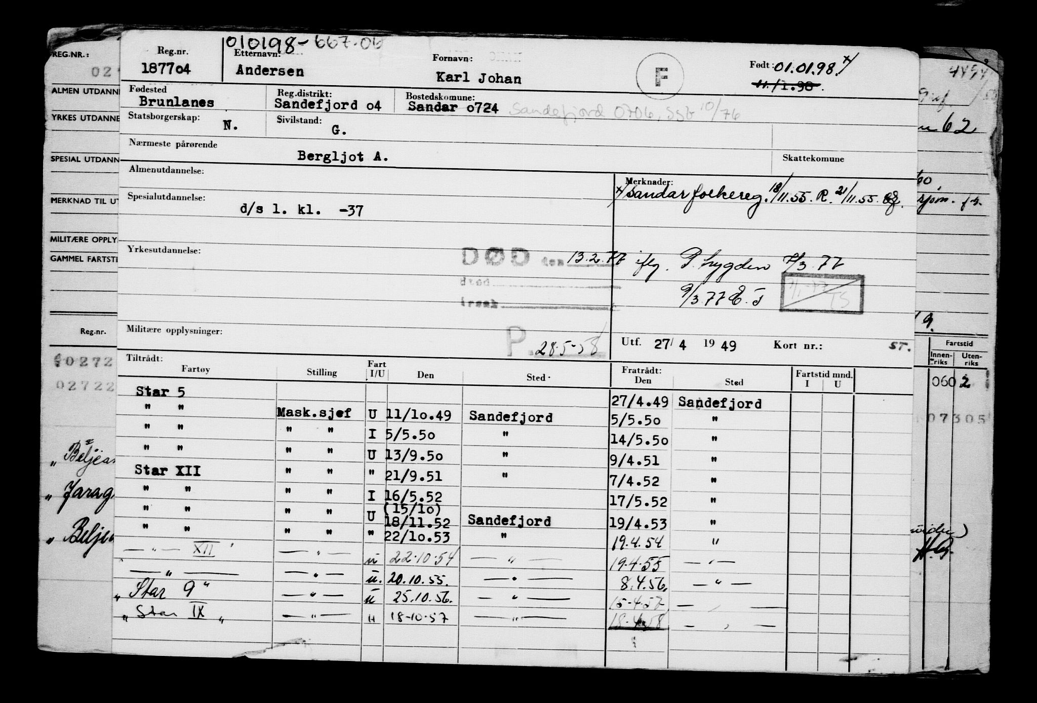 Direktoratet for sjømenn, AV/RA-S-3545/G/Gb/L0027: Hovedkort, 1898, p. 1
