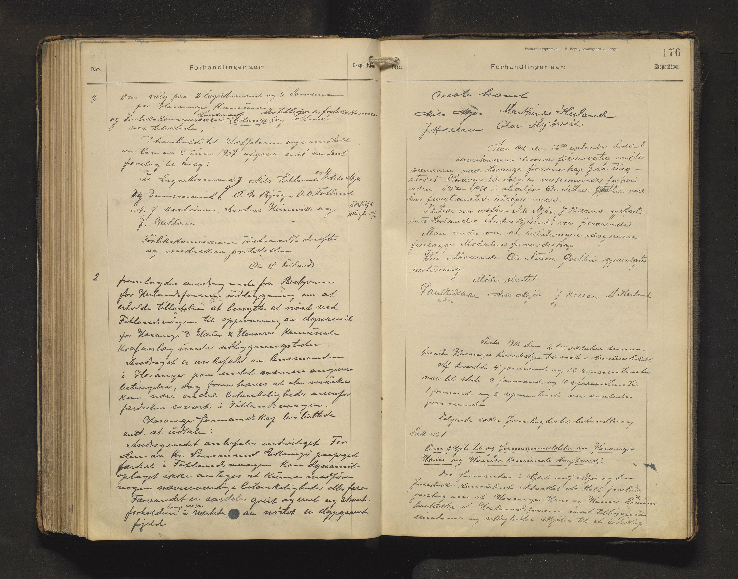 Hosanger kommune. Formannskapet, IKAH/1253a-021/A/Aa/L0004: Møtebok for Hosanger formannskap og heradsstyre , 1907-1917, p. 176