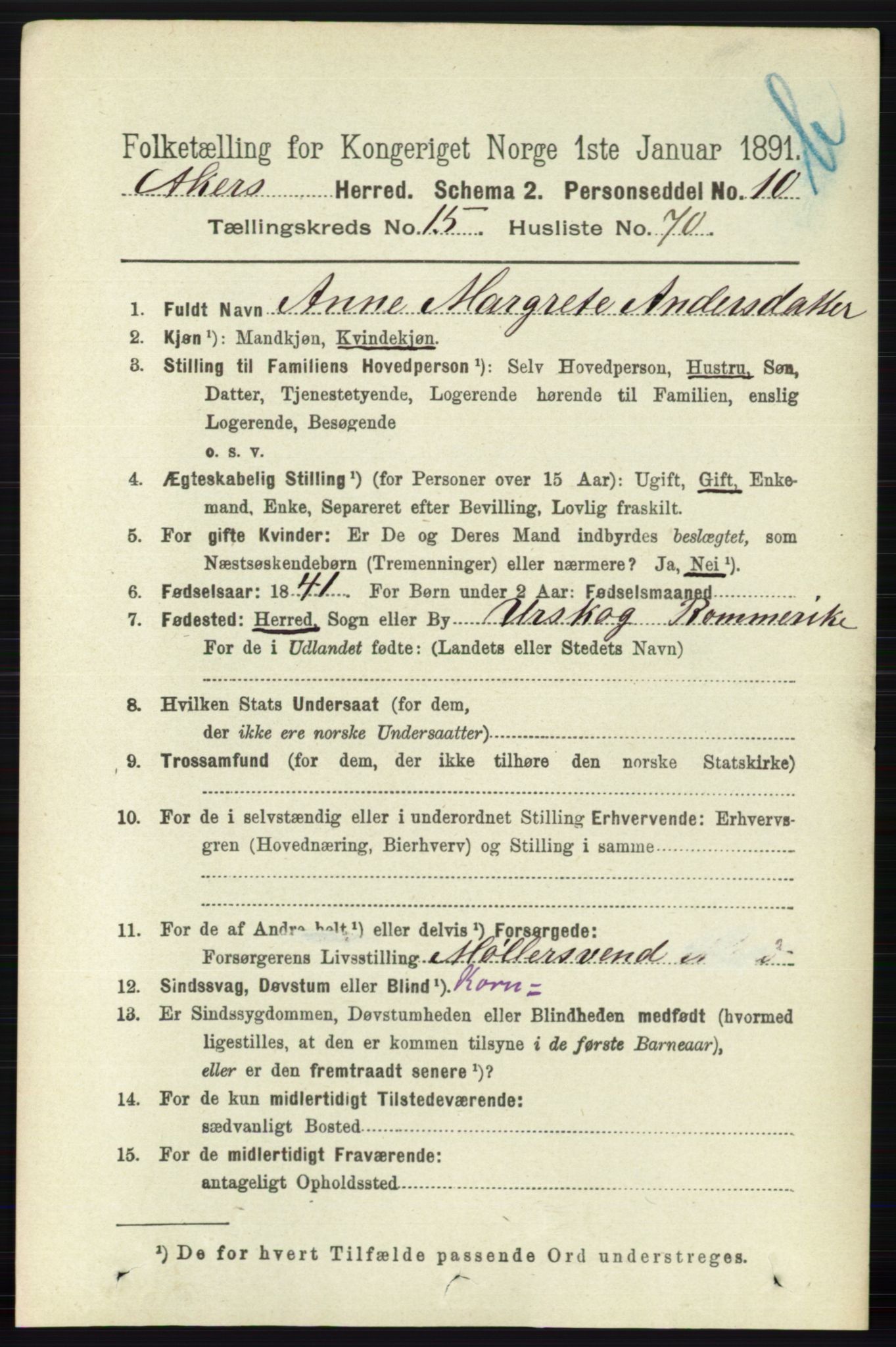 RA, 1891 census for 0218 Aker, 1891, p. 13908