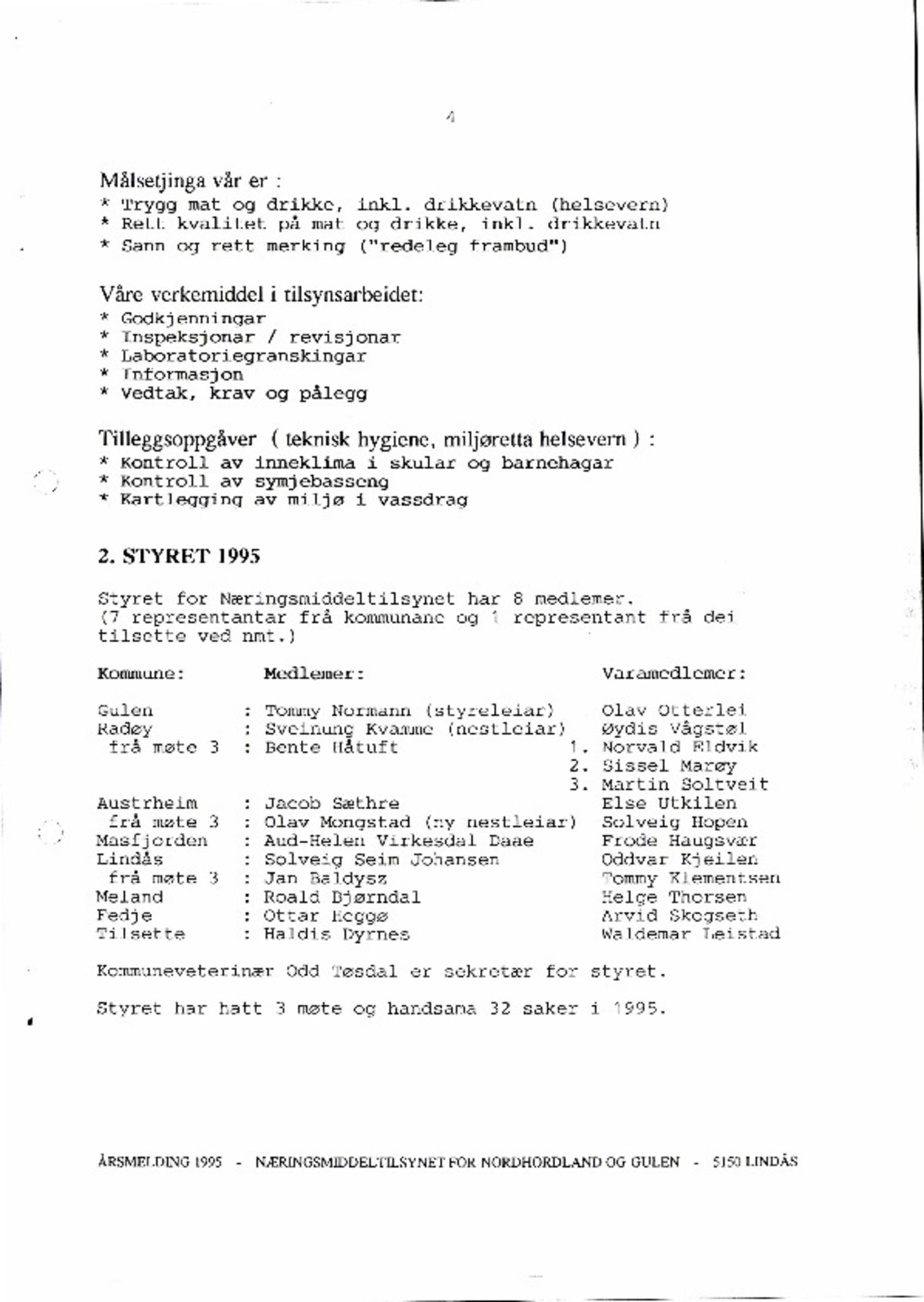 Næringsmiddeltilsynet for Nordhordland og Gulen, IKAH/1263-432/A/Ab/L0002: Årsmeldinger, 1995