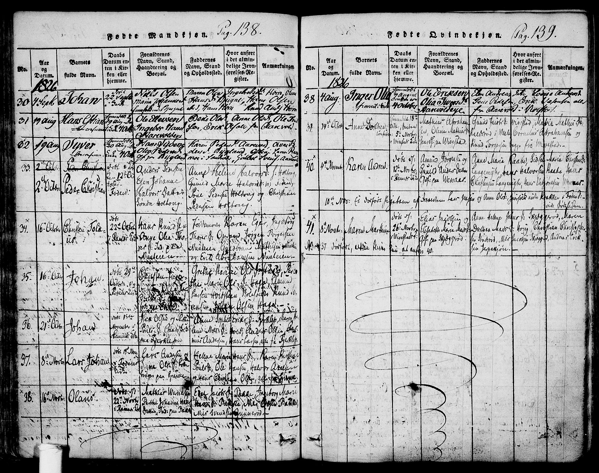 Ramnes kirkebøker, AV/SAKO-A-314/F/Fa/L0004: Parish register (official) no. I 4, 1813-1840, p. 138-139