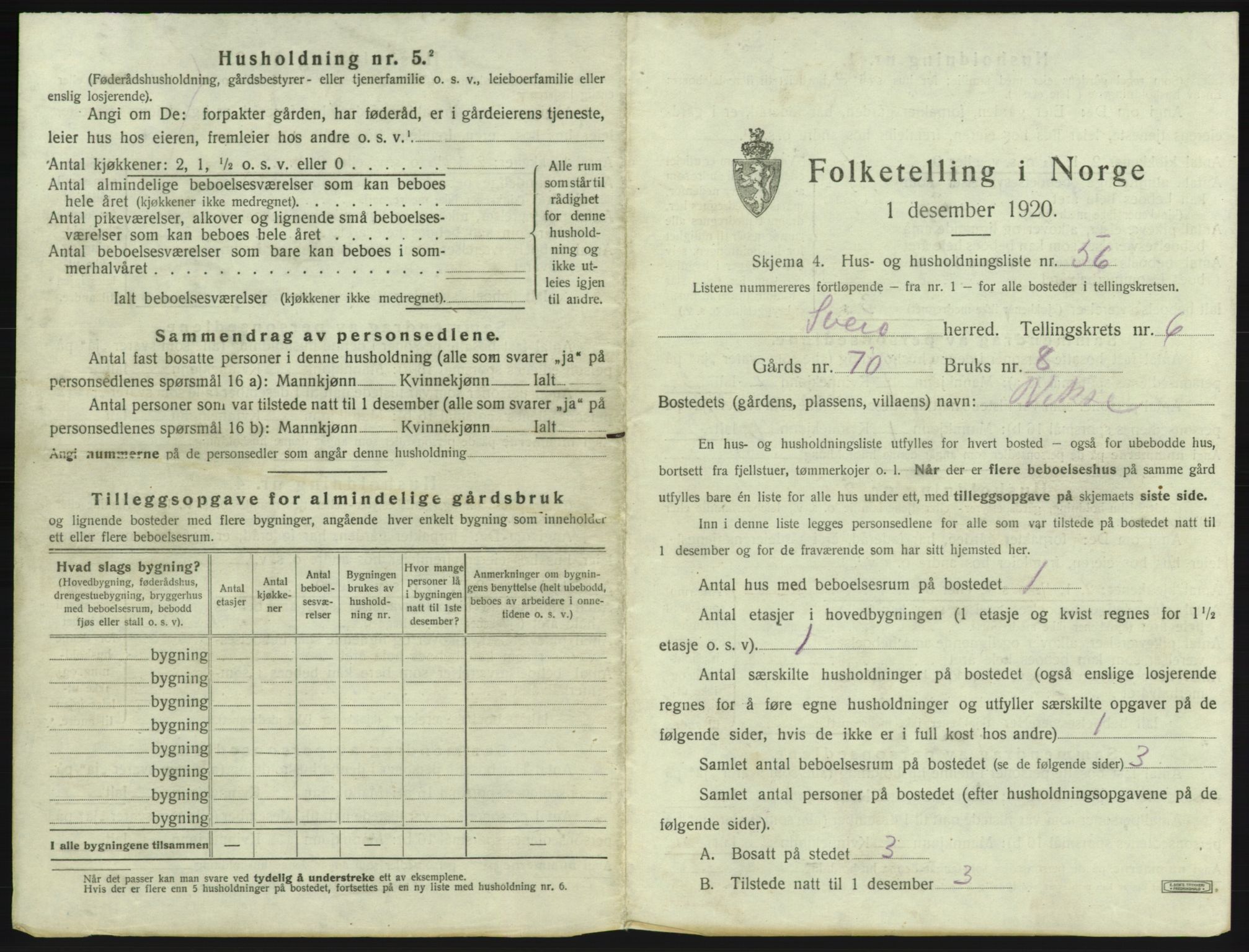 SAB, 1920 census for Sveio, 1920, p. 497