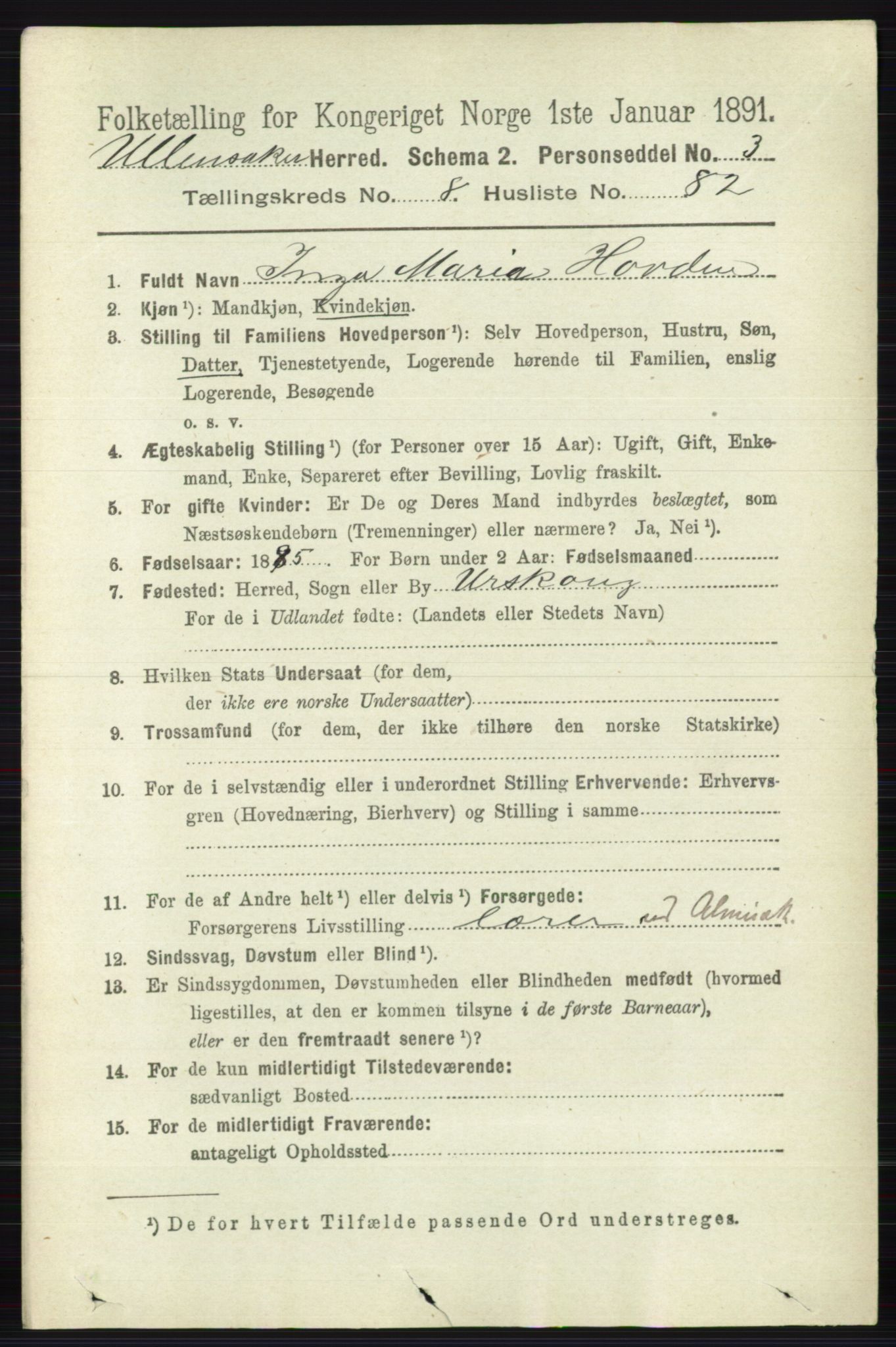 RA, 1891 census for 0235 Ullensaker, 1891, p. 3960