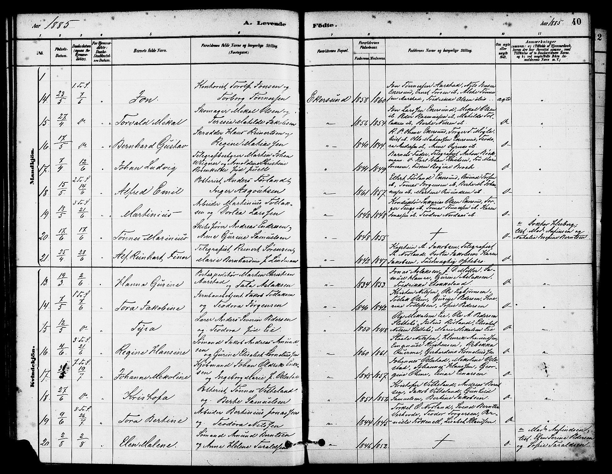 Eigersund sokneprestkontor, AV/SAST-A-101807/S08/L0015: Parish register (official) no. A 15, 1879-1892, p. 40