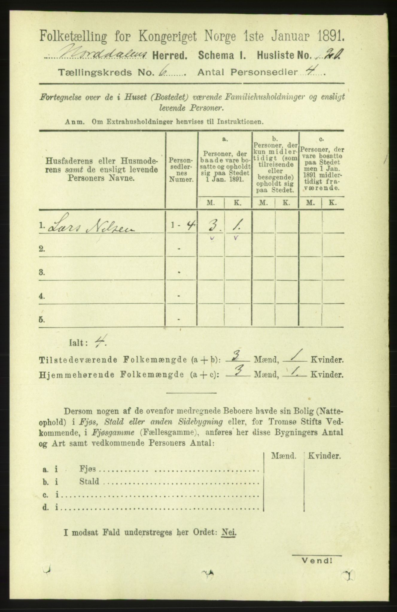 RA, 1891 census for 1524 Norddal, 1891, p. 1164