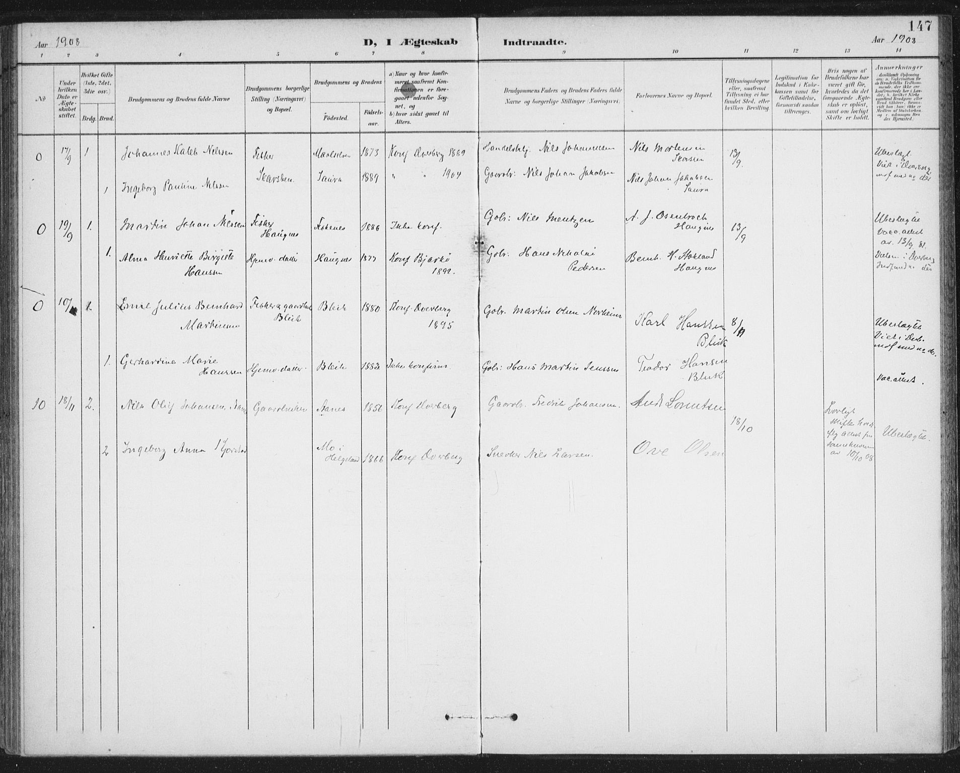 Ministerialprotokoller, klokkerbøker og fødselsregistre - Nordland, SAT/A-1459/899/L1437: Parish register (official) no. 899A05, 1897-1908, p. 147