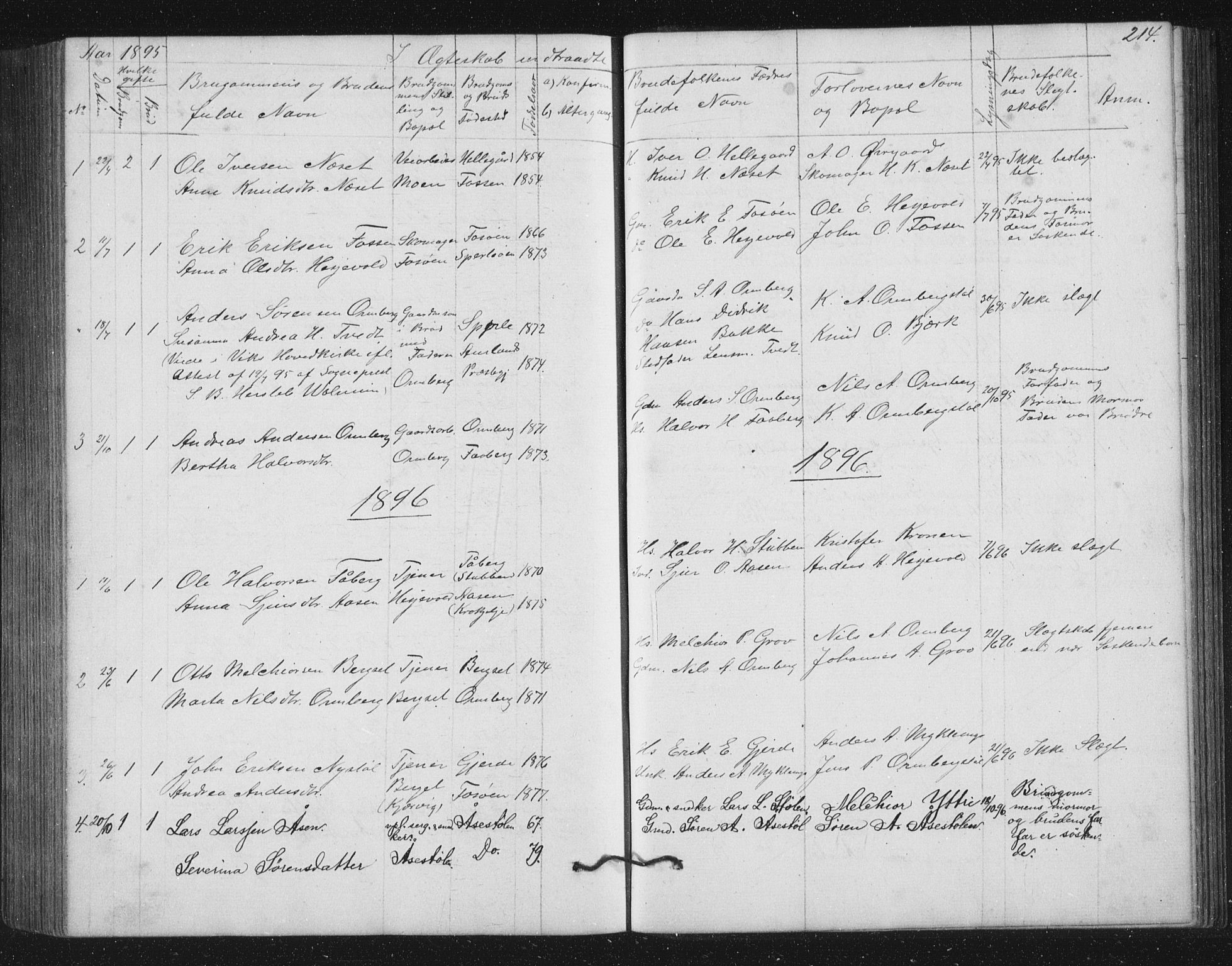 Jostedal sokneprestembete, SAB/A-80601/H/Hab/Haba/L0001: Parish register (copy) no. A 1, 1861-1906, p. 214