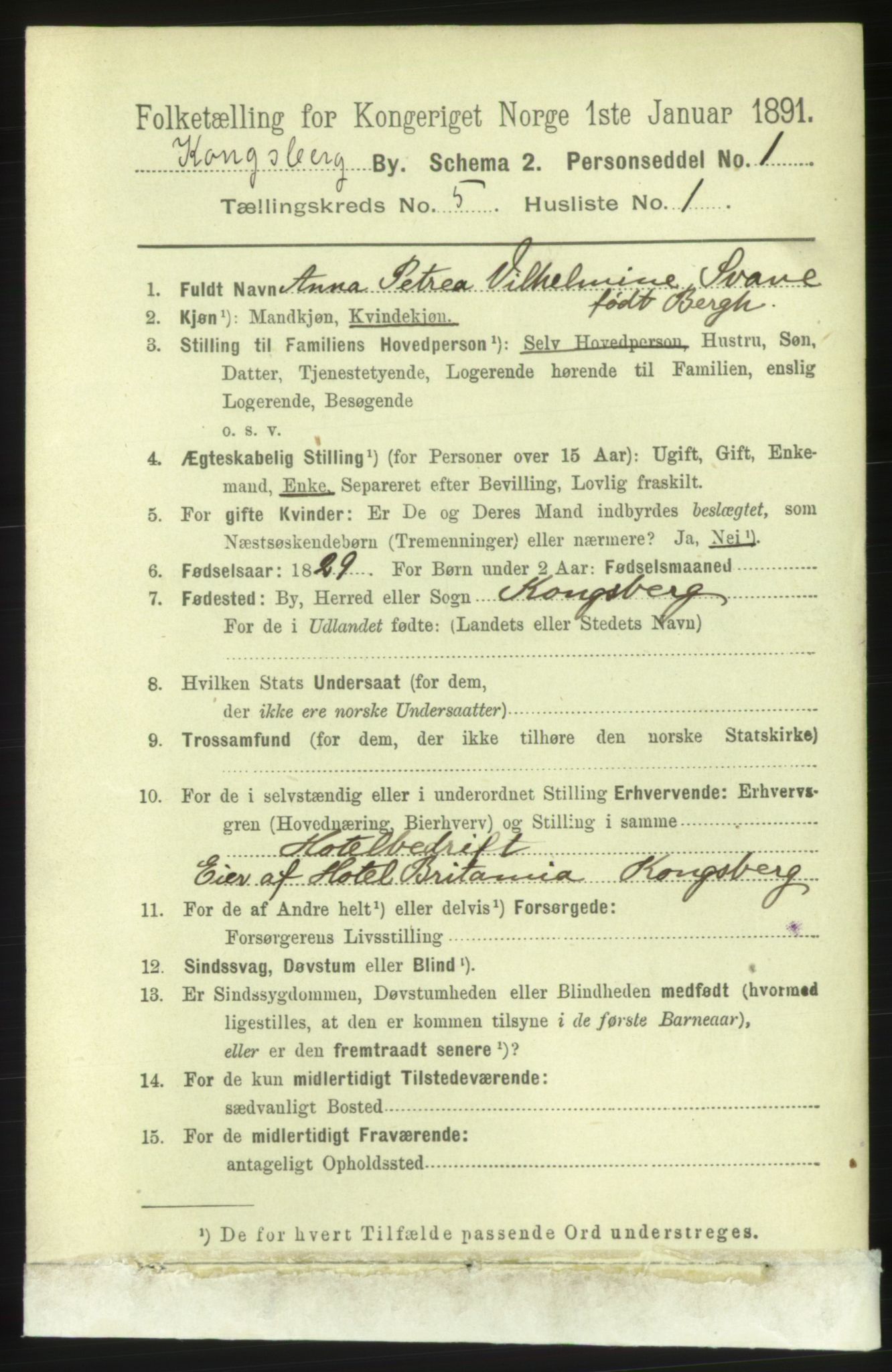 RA, 1891 census for 0604 Kongsberg, 1891, p. 4139