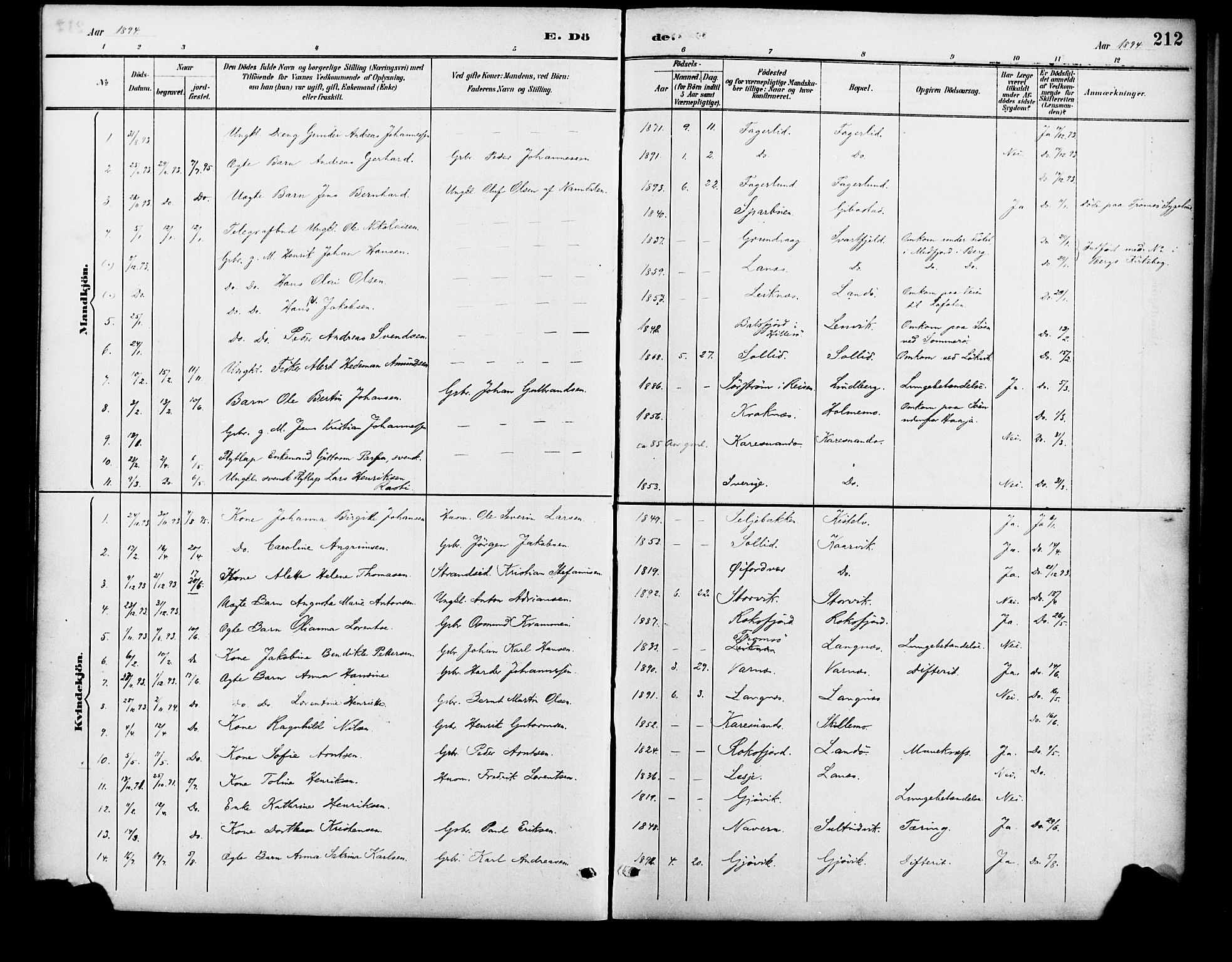 Lenvik sokneprestembete, SATØ/S-1310/H/Ha/Haa/L0013kirke: Parish register (official) no. 13, 1890-1898, p. 212