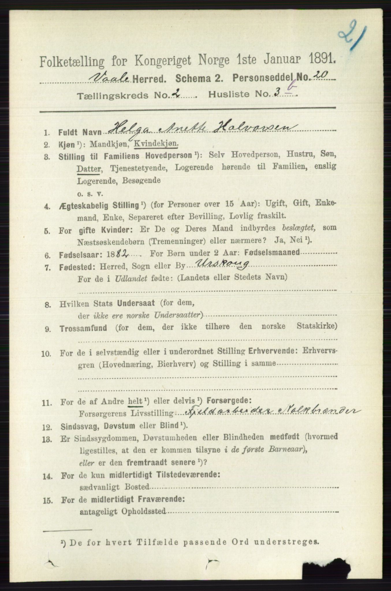 RA, 1891 census for 0716 Våle, 1891, p. 474