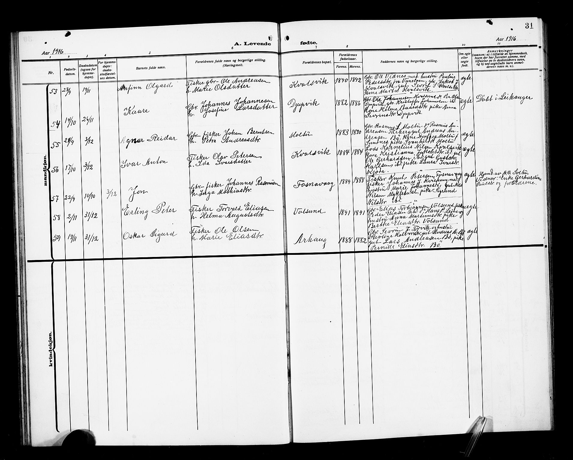 Ministerialprotokoller, klokkerbøker og fødselsregistre - Møre og Romsdal, AV/SAT-A-1454/507/L0083: Parish register (copy) no. 507C06, 1912-1919, p. 31