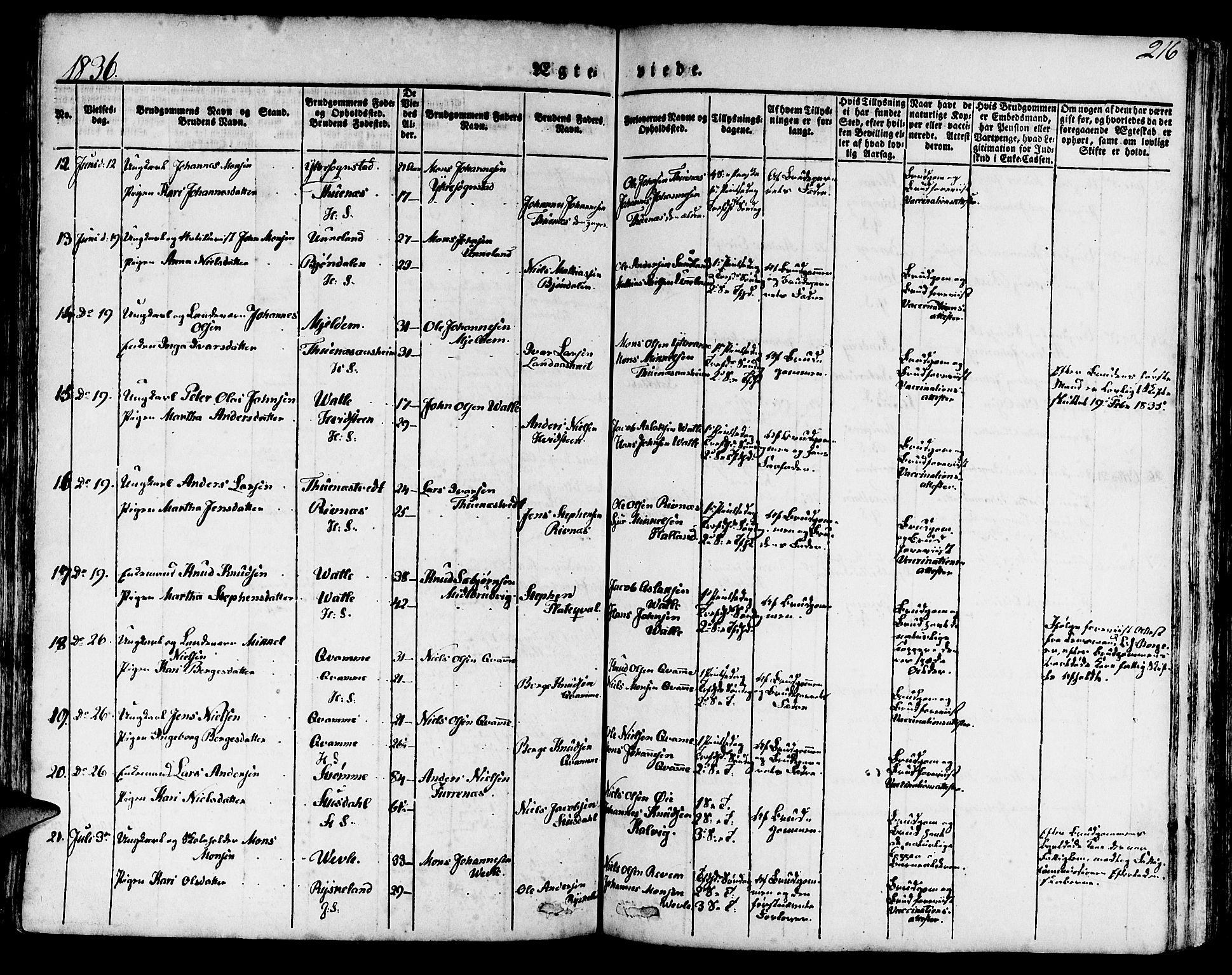 Haus sokneprestembete, AV/SAB-A-75601/H/Haa: Parish register (official) no. A 14, 1827-1838, p. 216