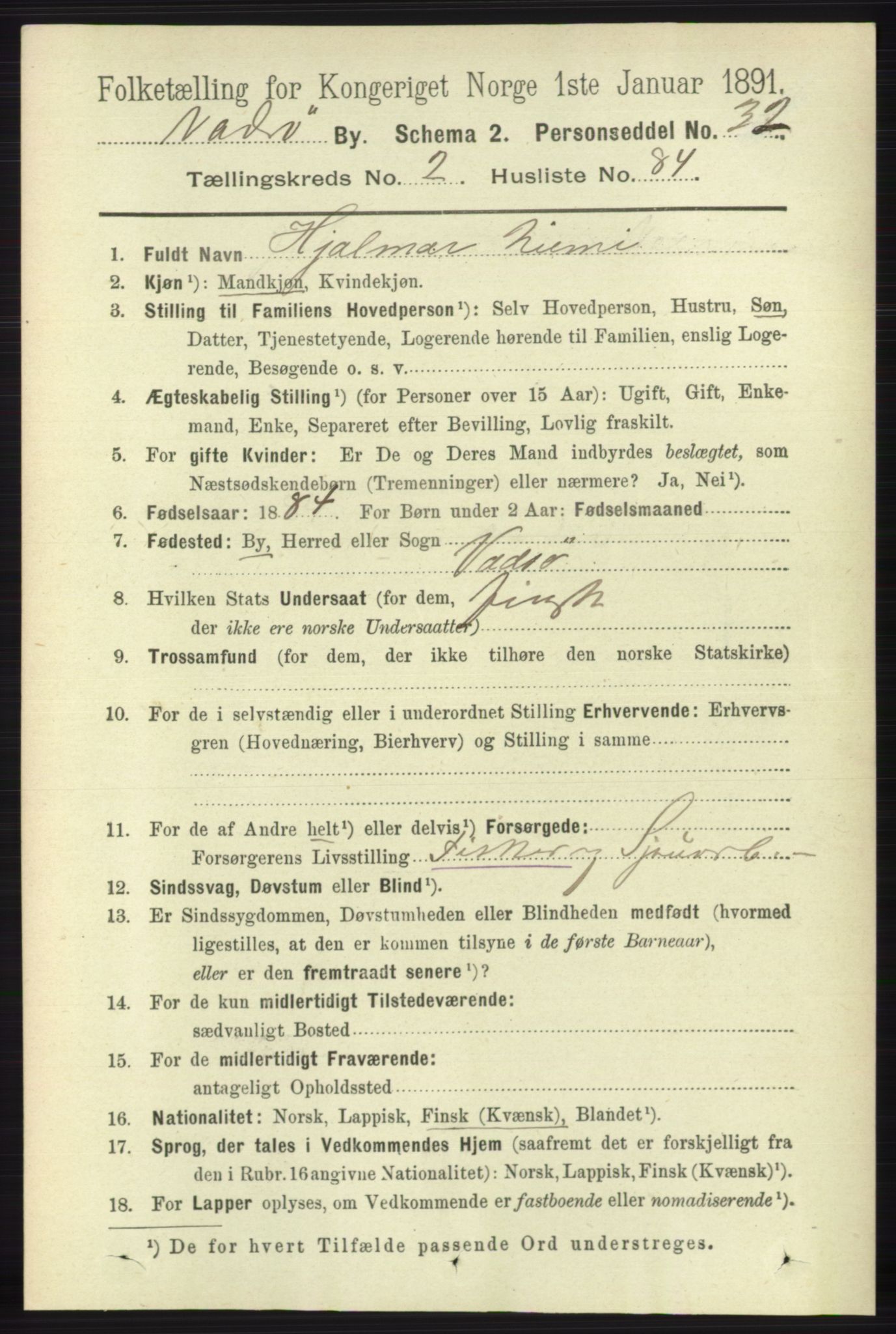 RA, 1891 census for 2003 Vadsø, 1891, p. 1511